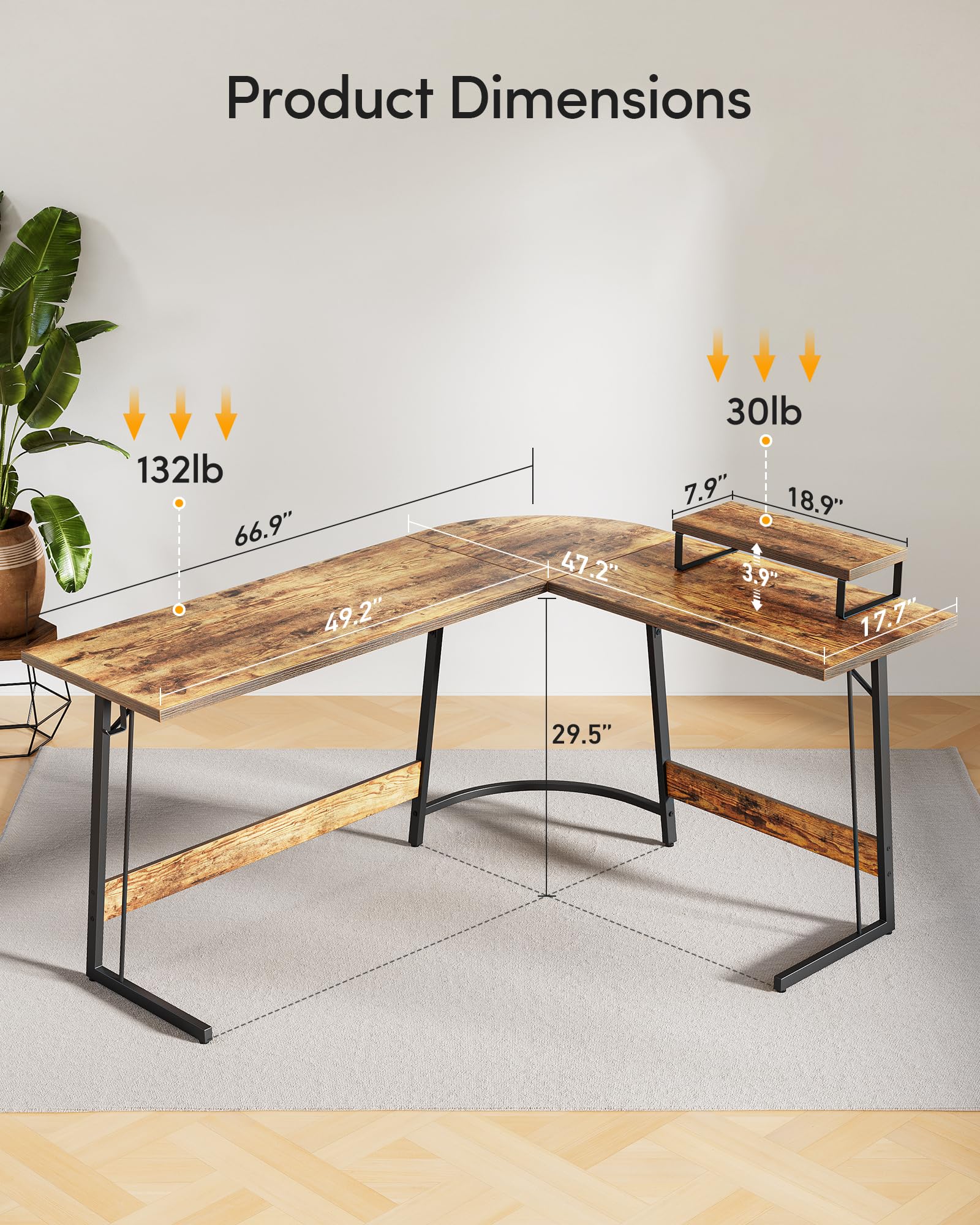 CubiCubi L Shaped Gaming Desk with Carbon Fiber Surface