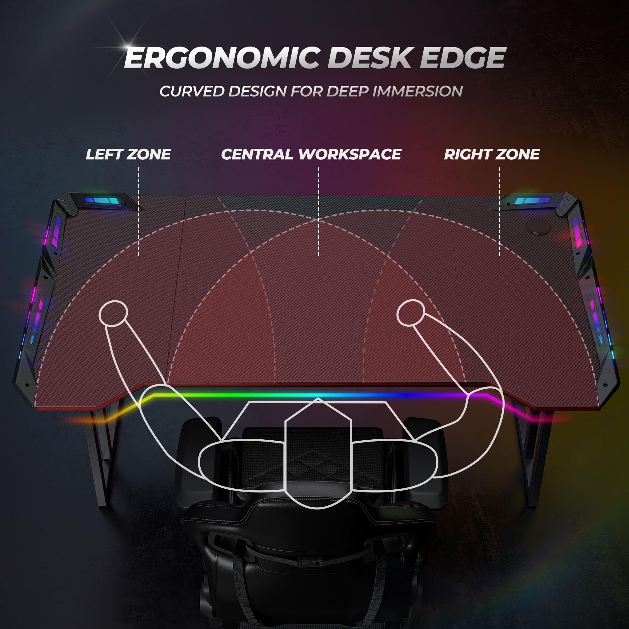 CubiCubi Gaming Desk with LED Lights and Ergonomic Design