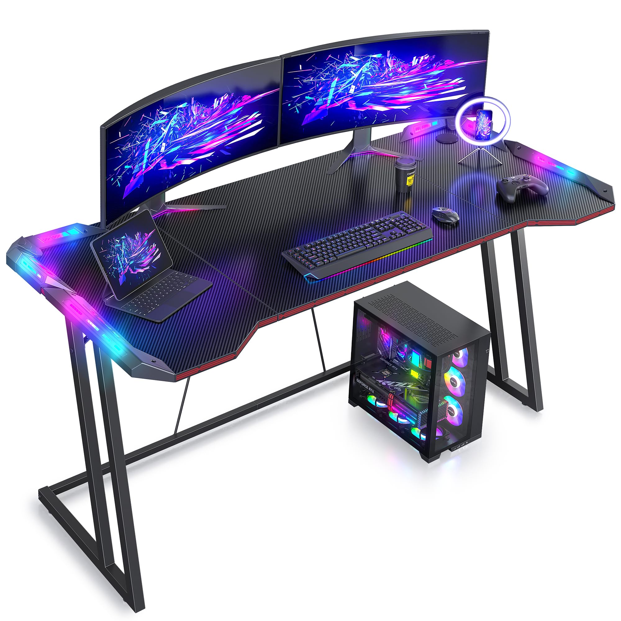 CubiCubi Gaming Desk with LED Lights and Ergonomic Design