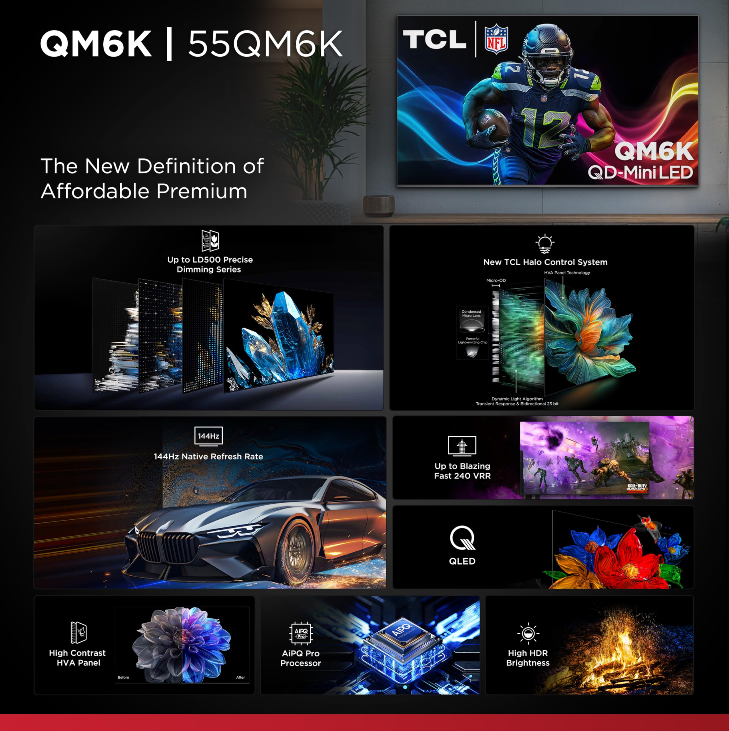 TCL 55 Inch Mini LED 4K UHD Smart TV with High Contrast