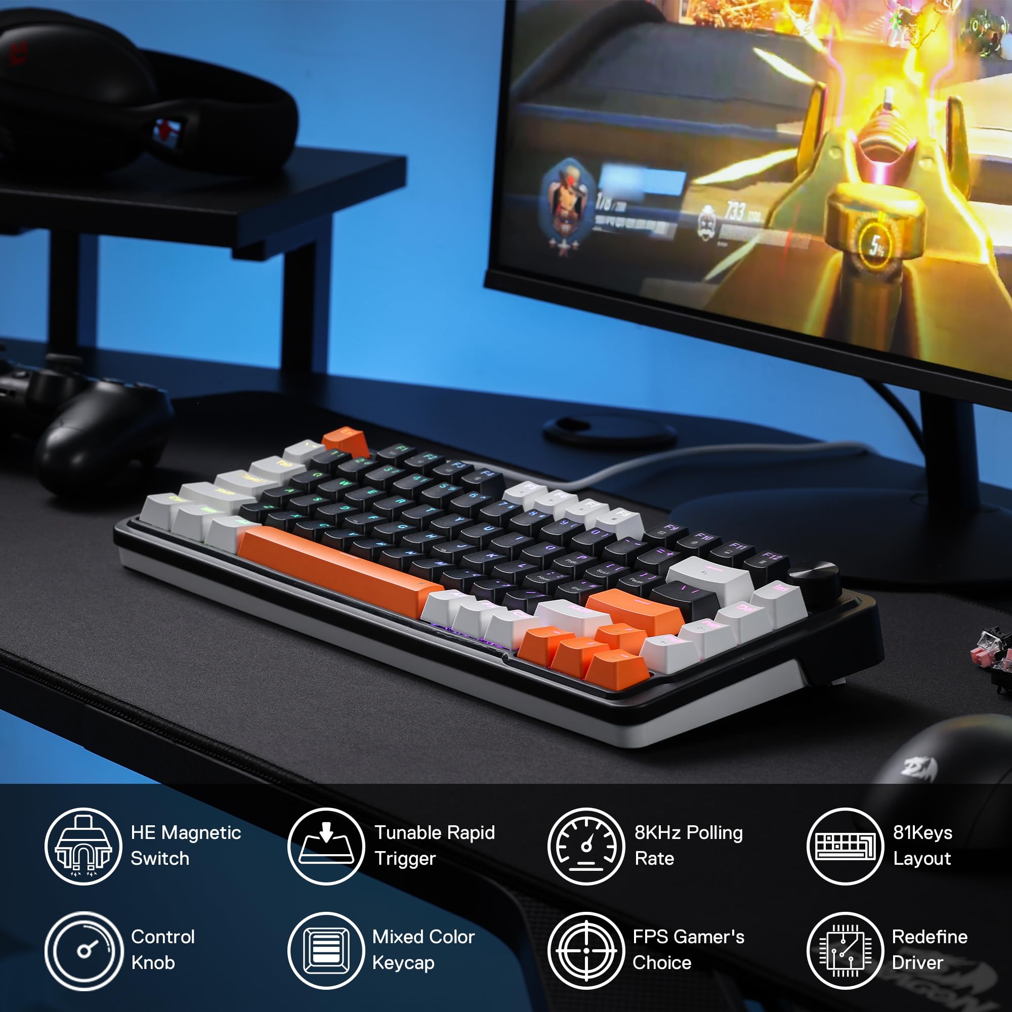 Redragon K673 Pro Wireless RGB Gaming Keyboard with Custom Knob