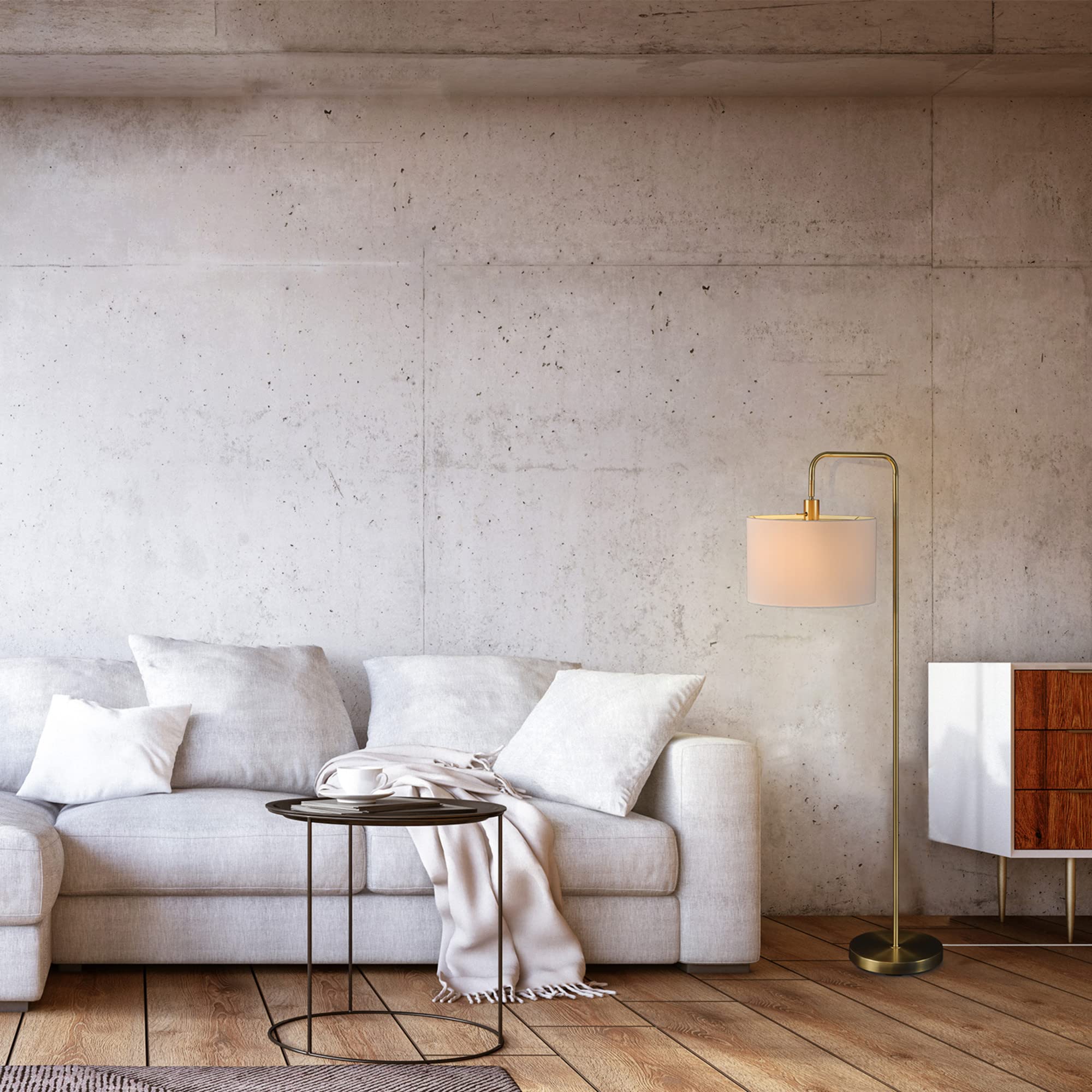 Brass Floor Lamp with White Shade for Modern Decor