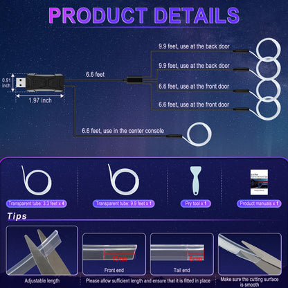 LivTee Smart Car LED Interior Lights USB Port App Control