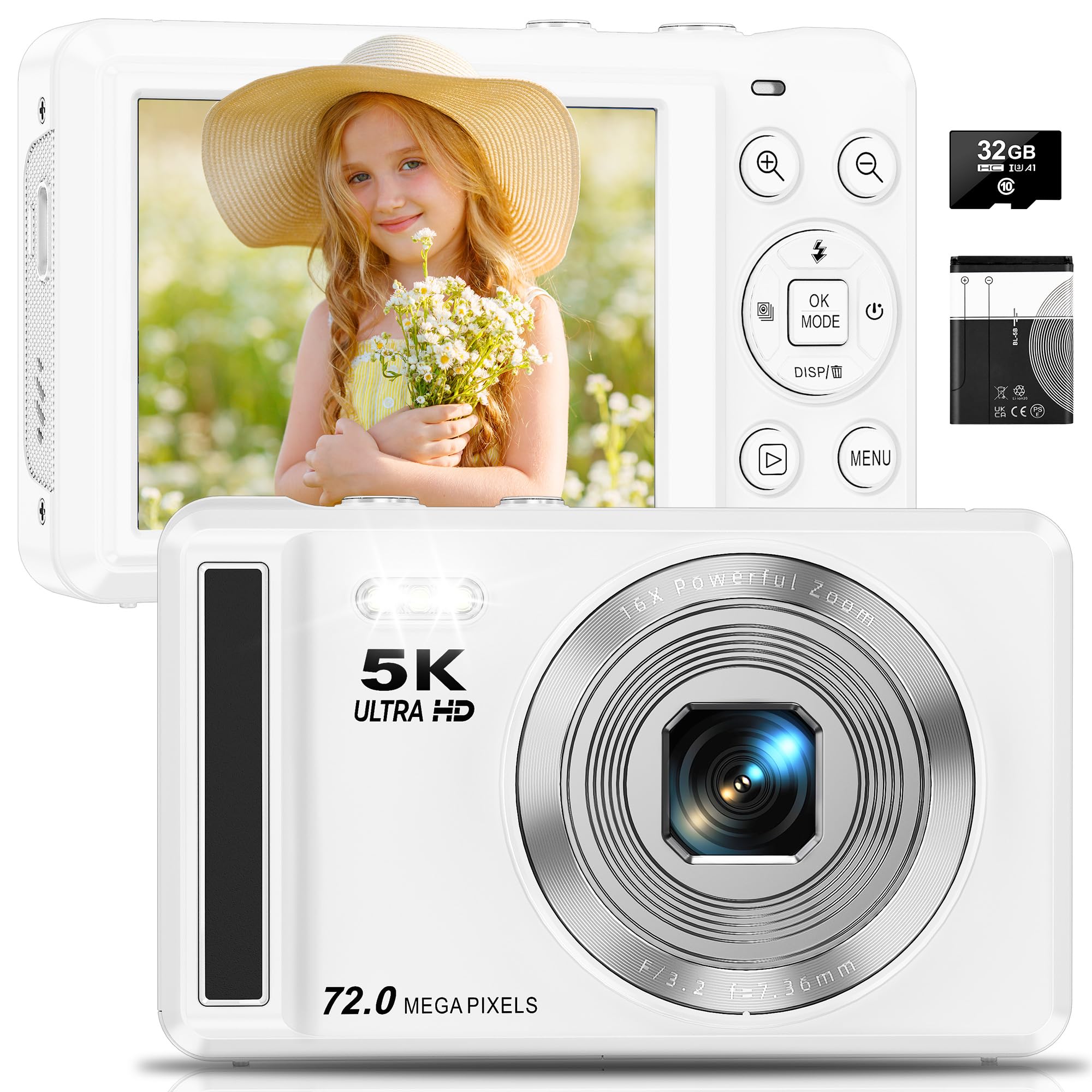 5K Digital Camera with 16X Zoom for Kids