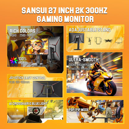 Sansui 27 Inch WQHD Gaming Monitor 180Hz 1ms DP HDMI HDR