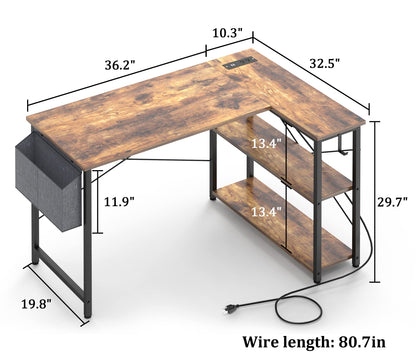 L Shaped Office Desk with USB Ports for Small Spaces
