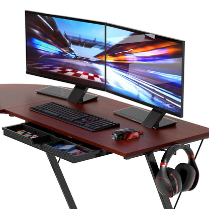 L Shaped Black Desk with Monitor Stand and Drawer