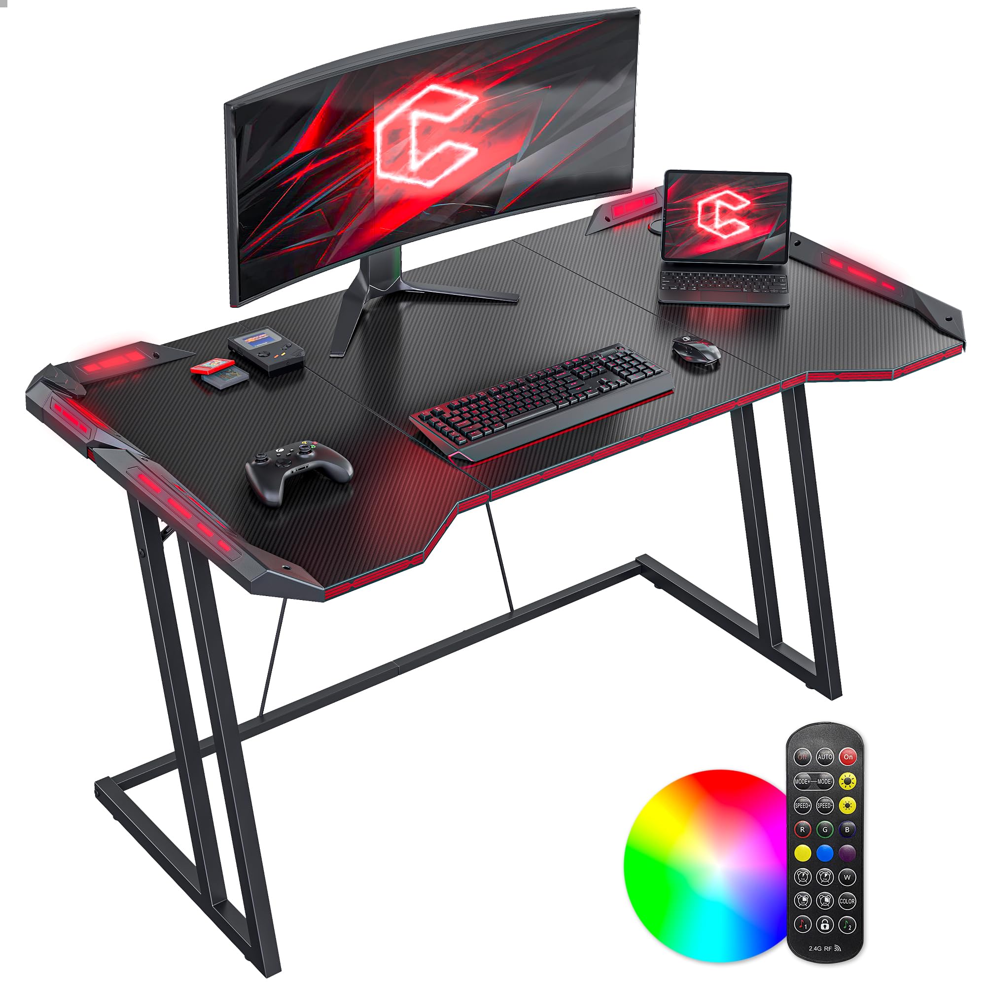 CubiCubi Gaming Desk with LED Lights and Ergonomic Design