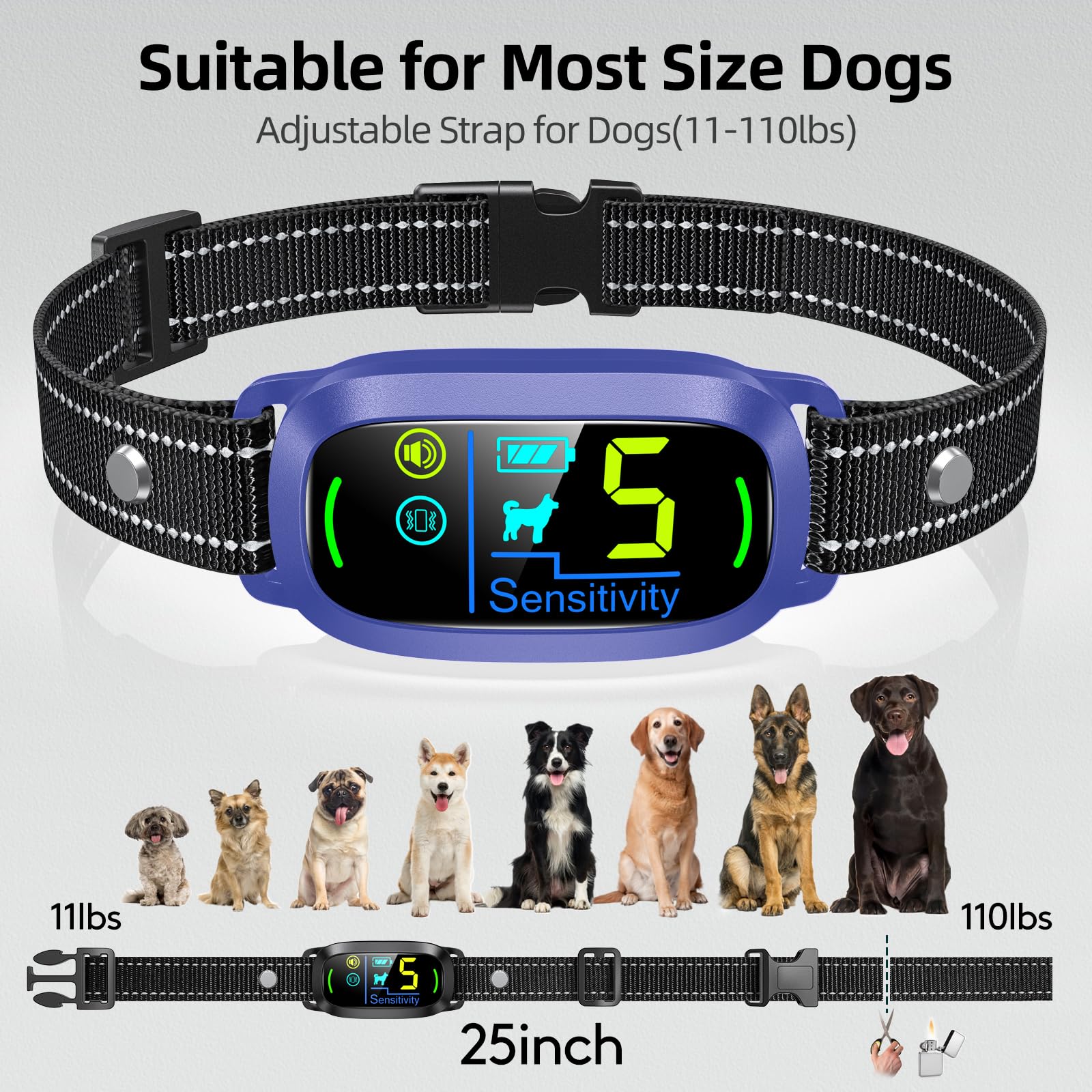 Rechargeable Dog Bark Collar with Adjustable Sensitivity Levels