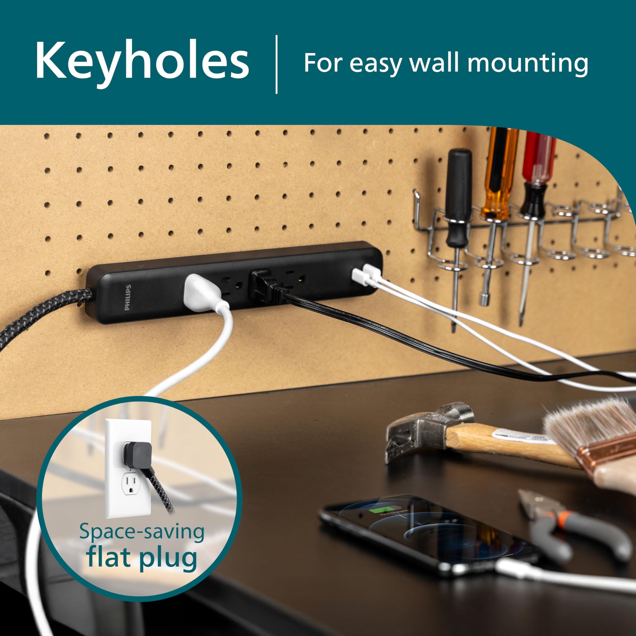 Philips Power Strip Surge Protector With Braided Cord