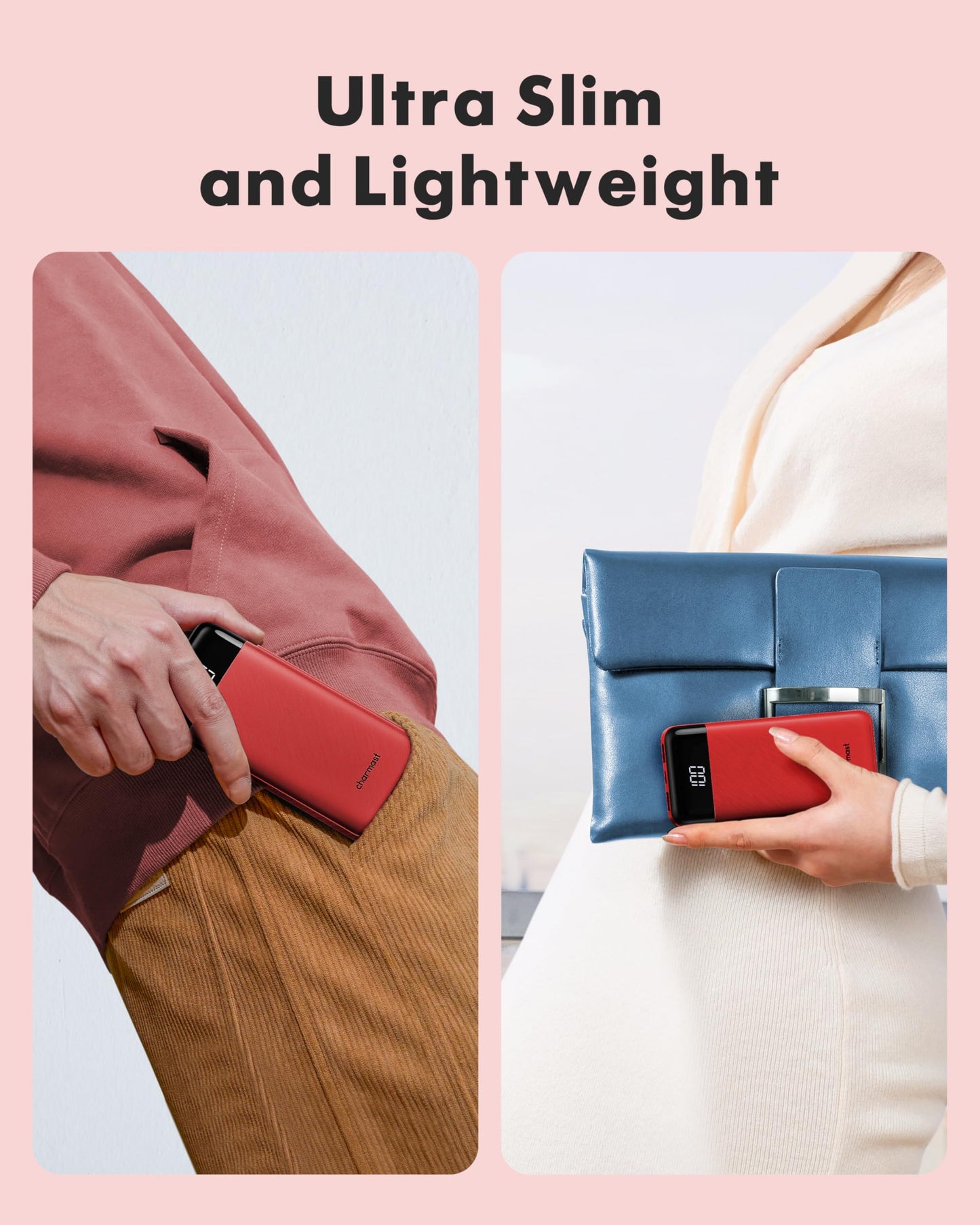 Charmast Slim 10000mAh Power Bank With Built In Cables