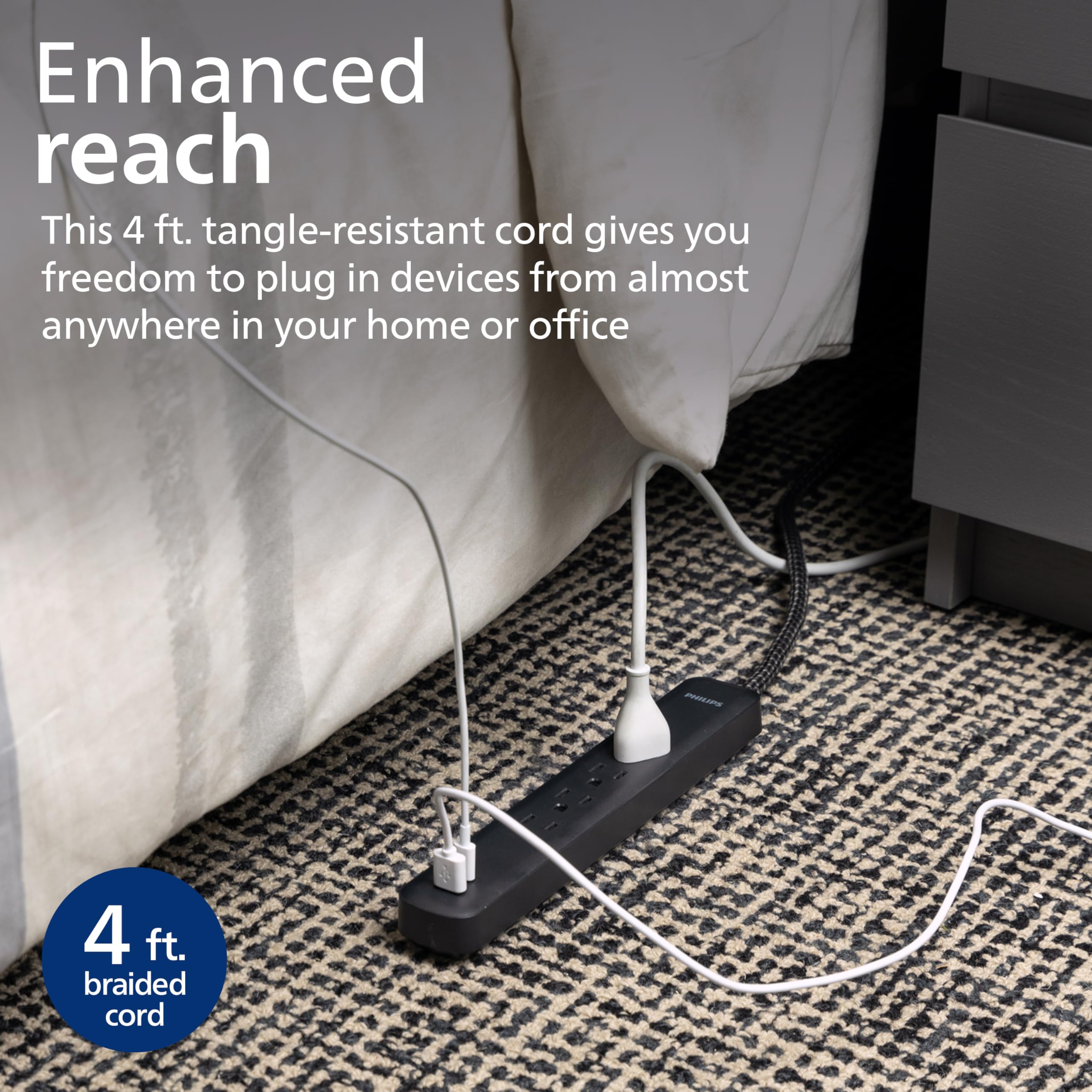 Philips Power Strip Surge Protector With Braided Cord