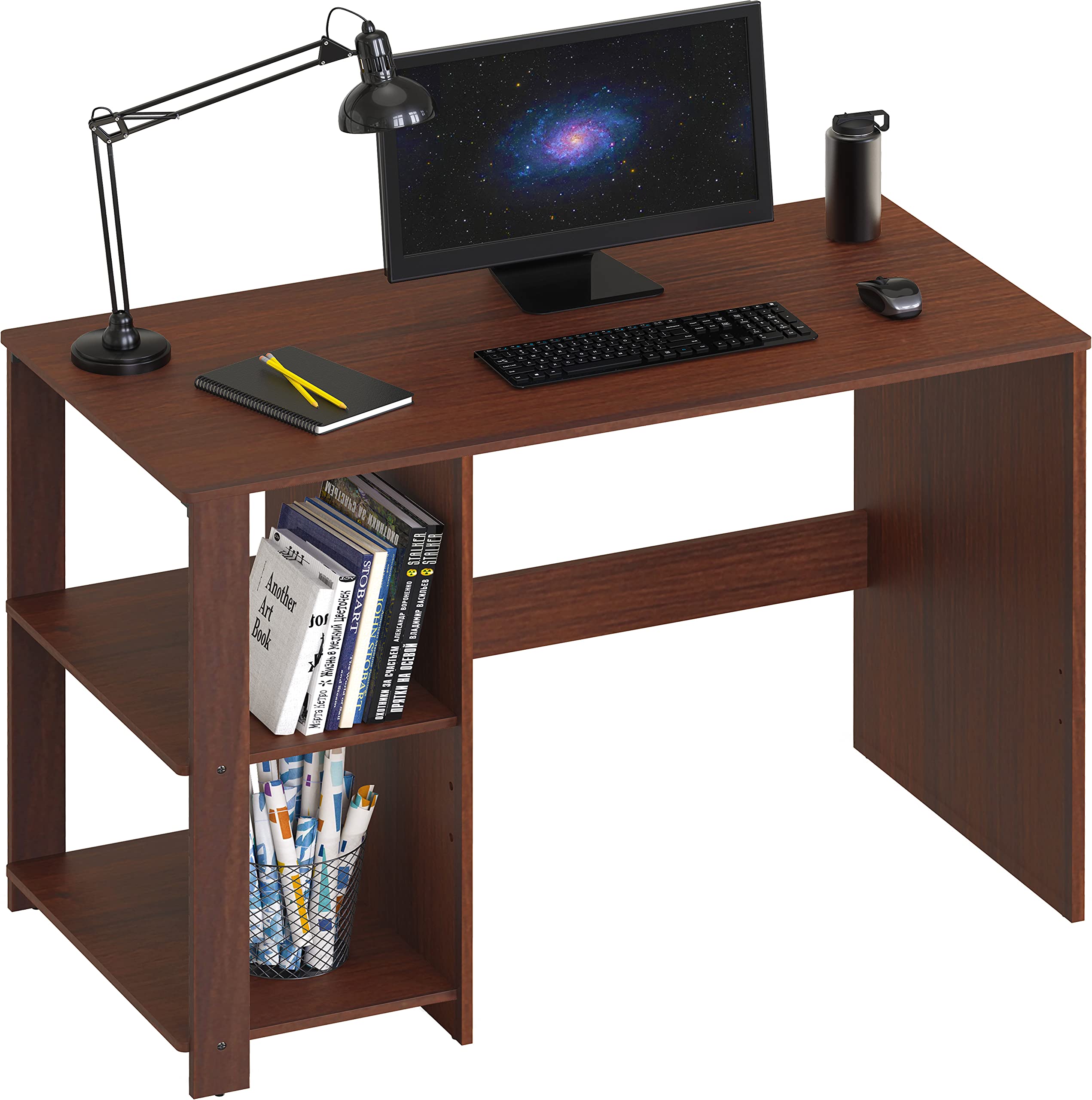 SHW 38 Inch Black Home Office Desk with Shelves