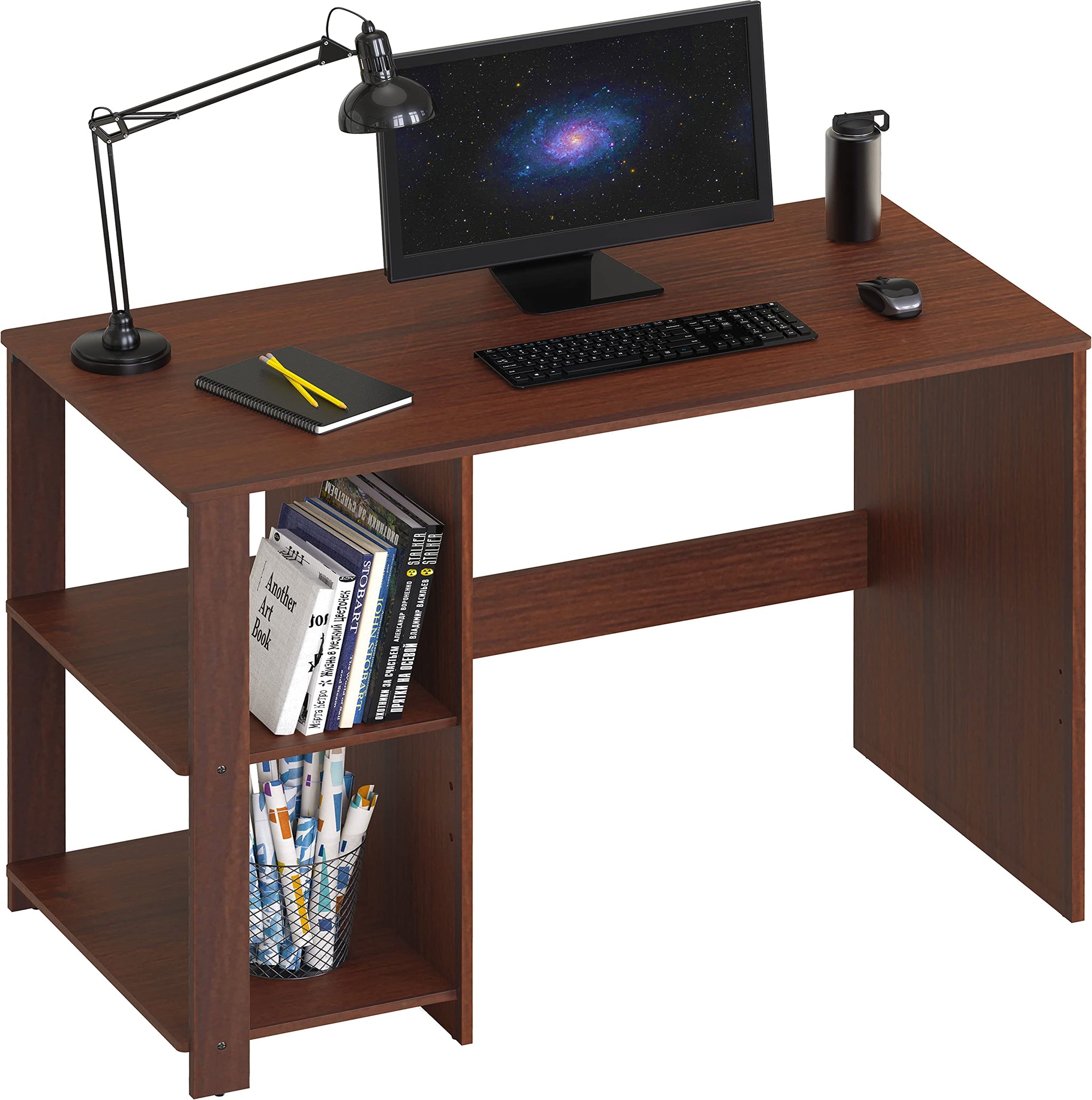 SHW 38 Inch Black Home Office Desk with Shelves