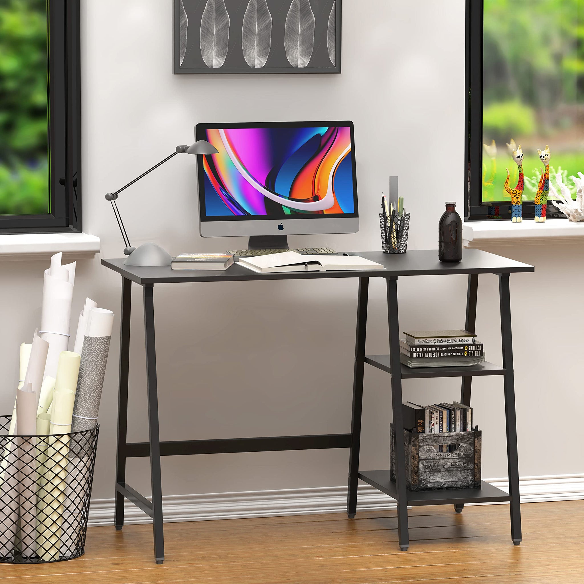 SHW 43 Inch Home Office Desk with Open Storage
