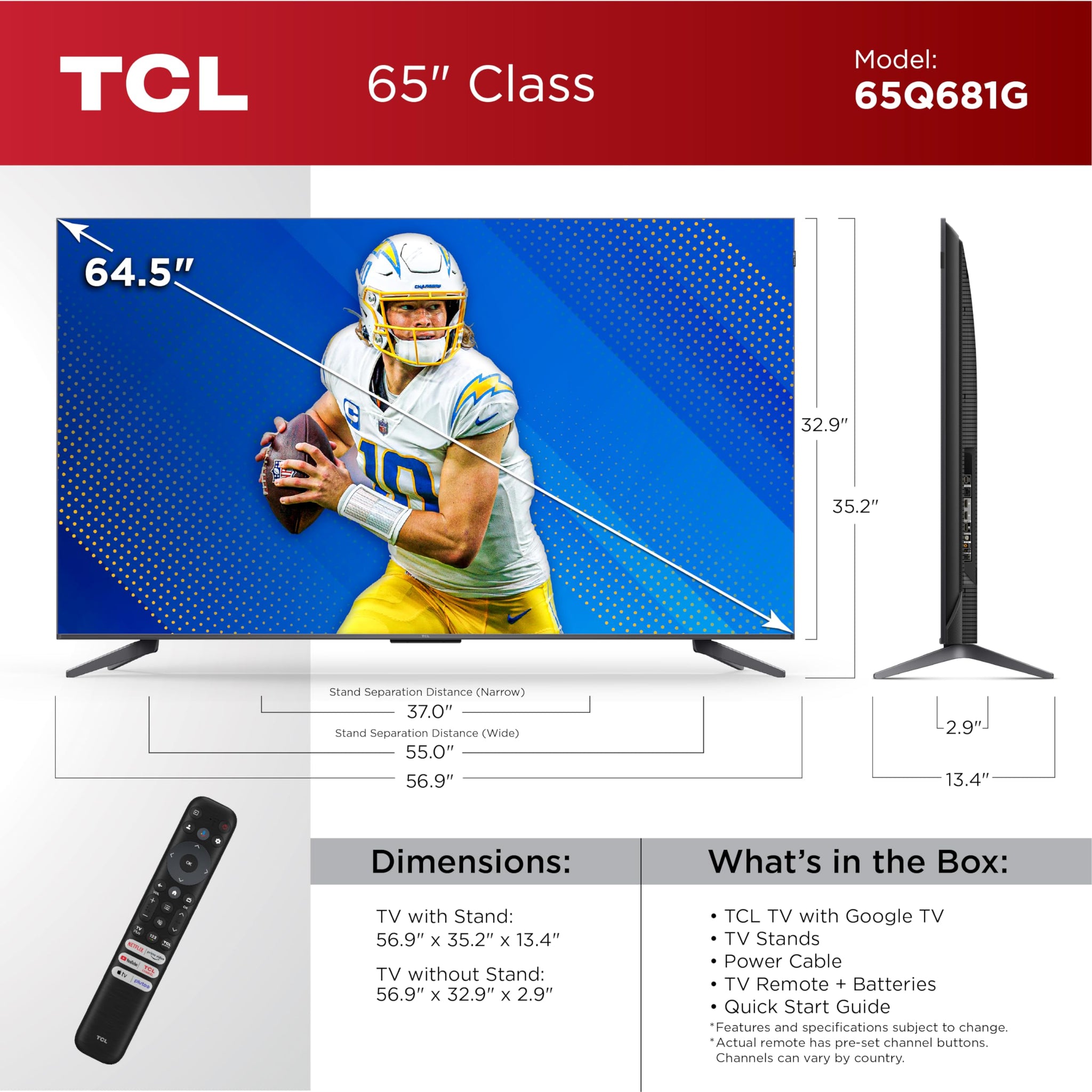 TCL 65 Inch Q68 QLED Smart TV with Dolby Vision