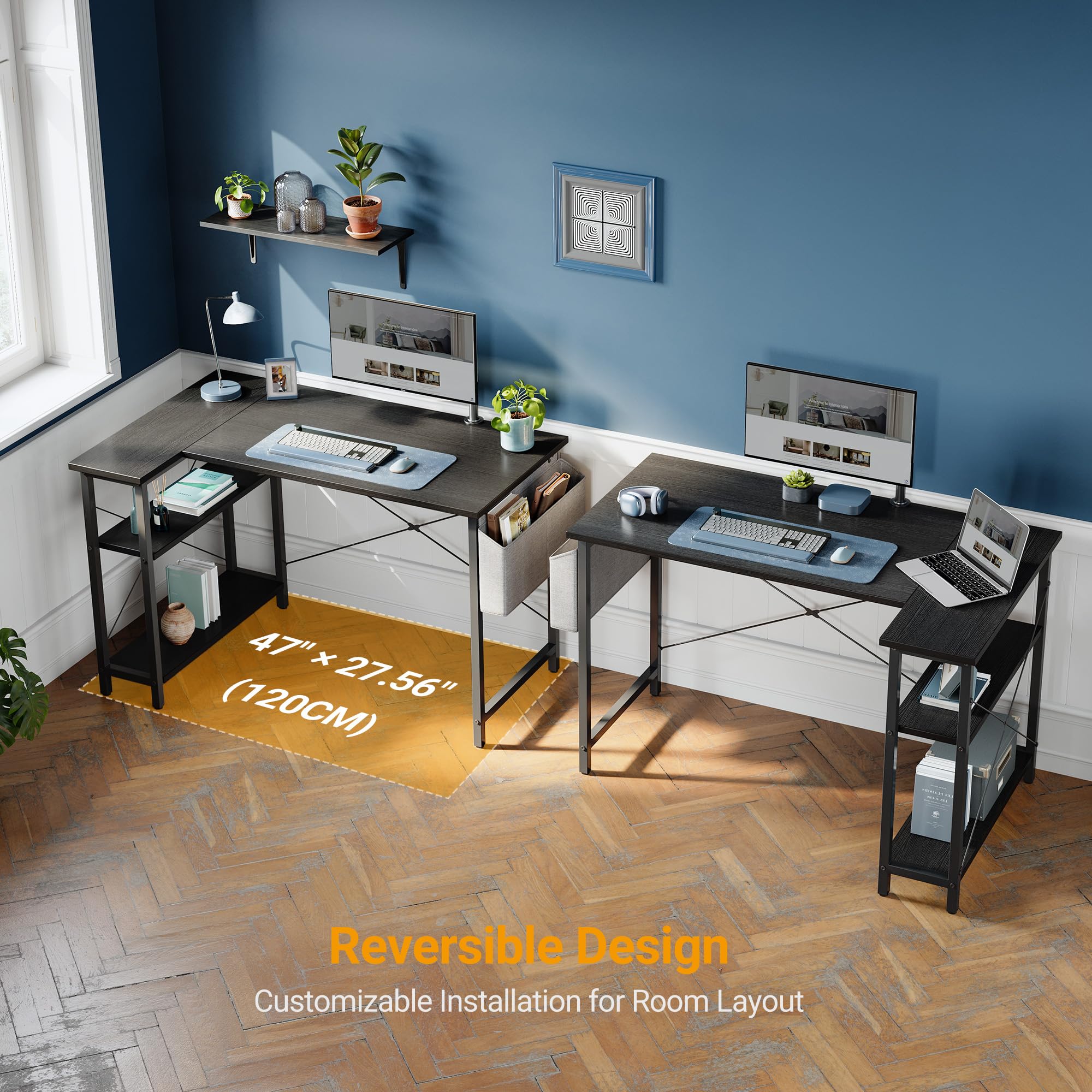 CubiCubi L Shaped Desk with Reversible Storage Options