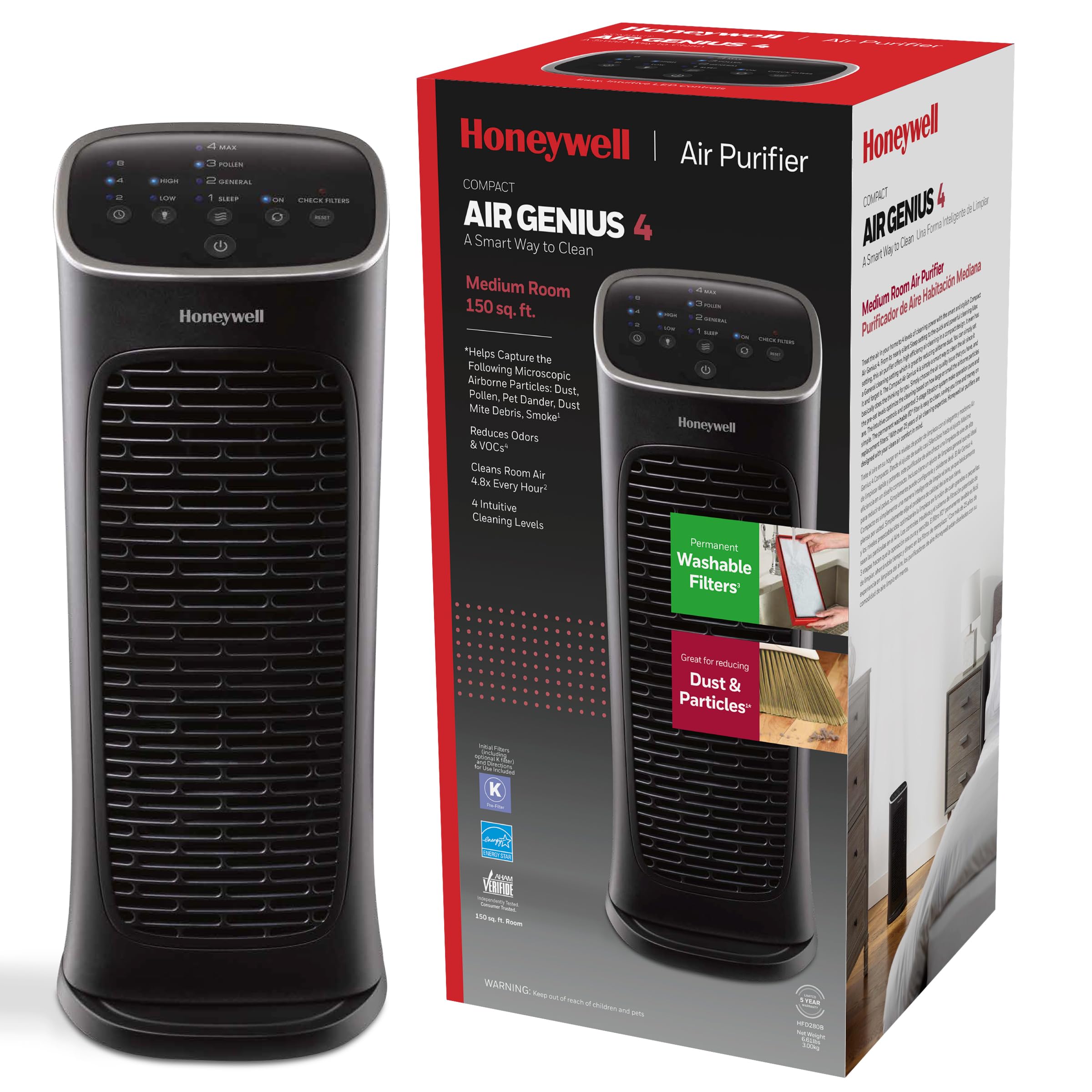 Honeywell HFD280 Air Purifier with Washable Filter