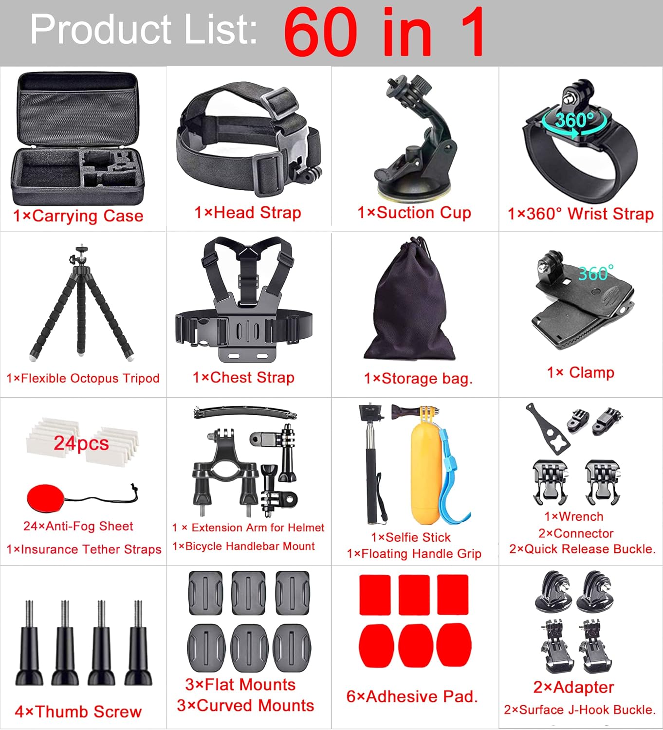60 in 1 Camera Accessories Kit for GoPro and DJI