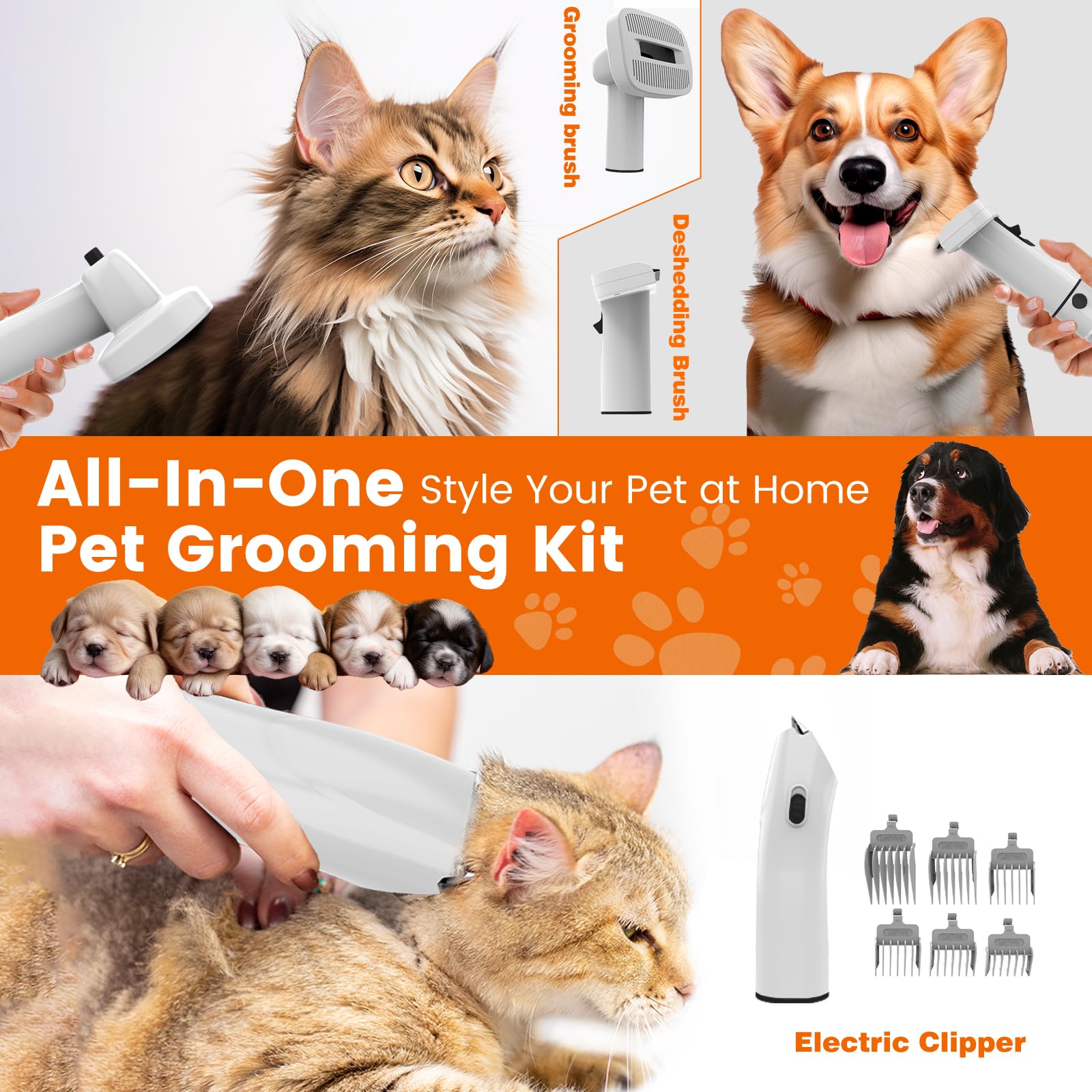 Dog Grooming Vacuum Kit with Low Noise Clippers