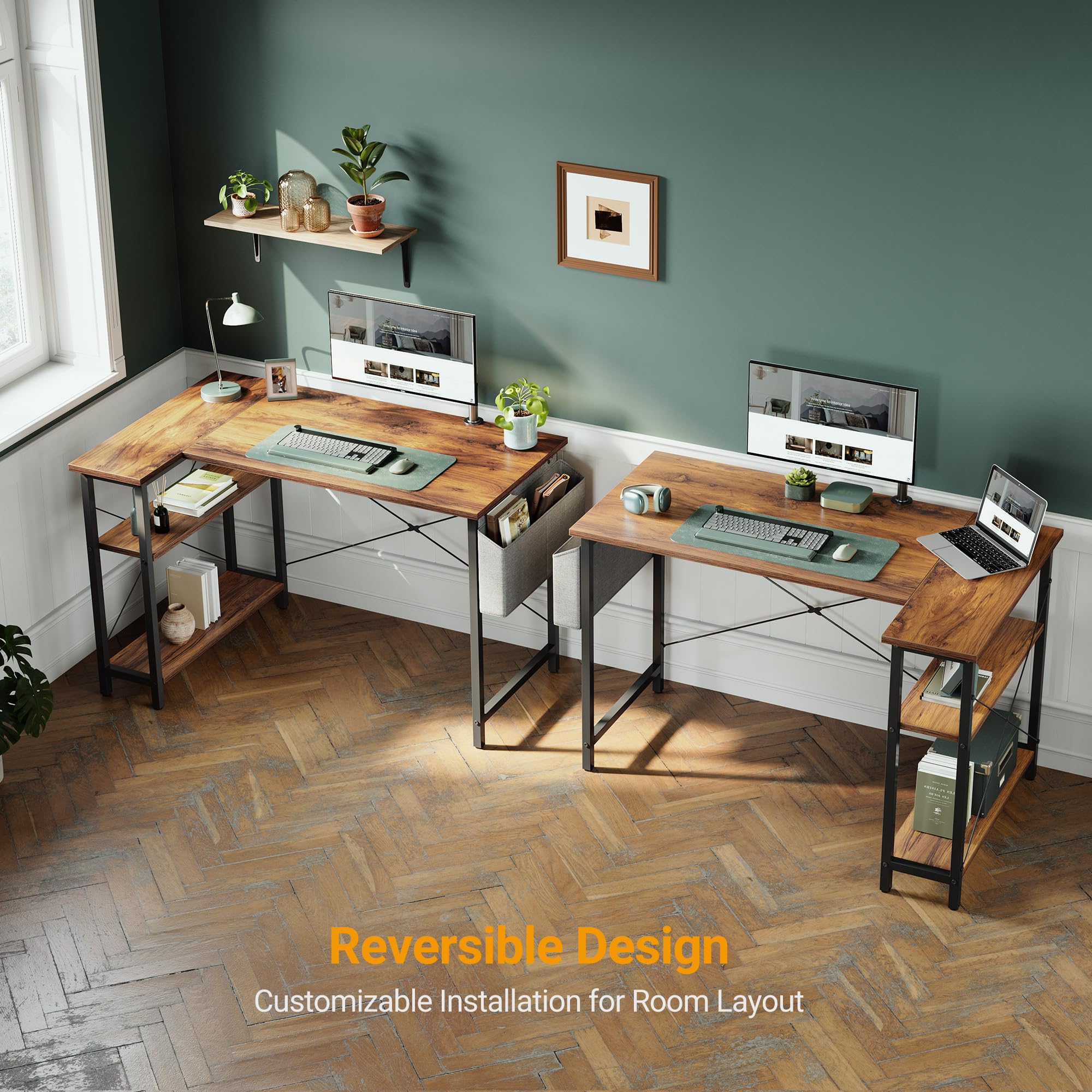 CubiCubi L Shaped Desk with Reversible Storage Options