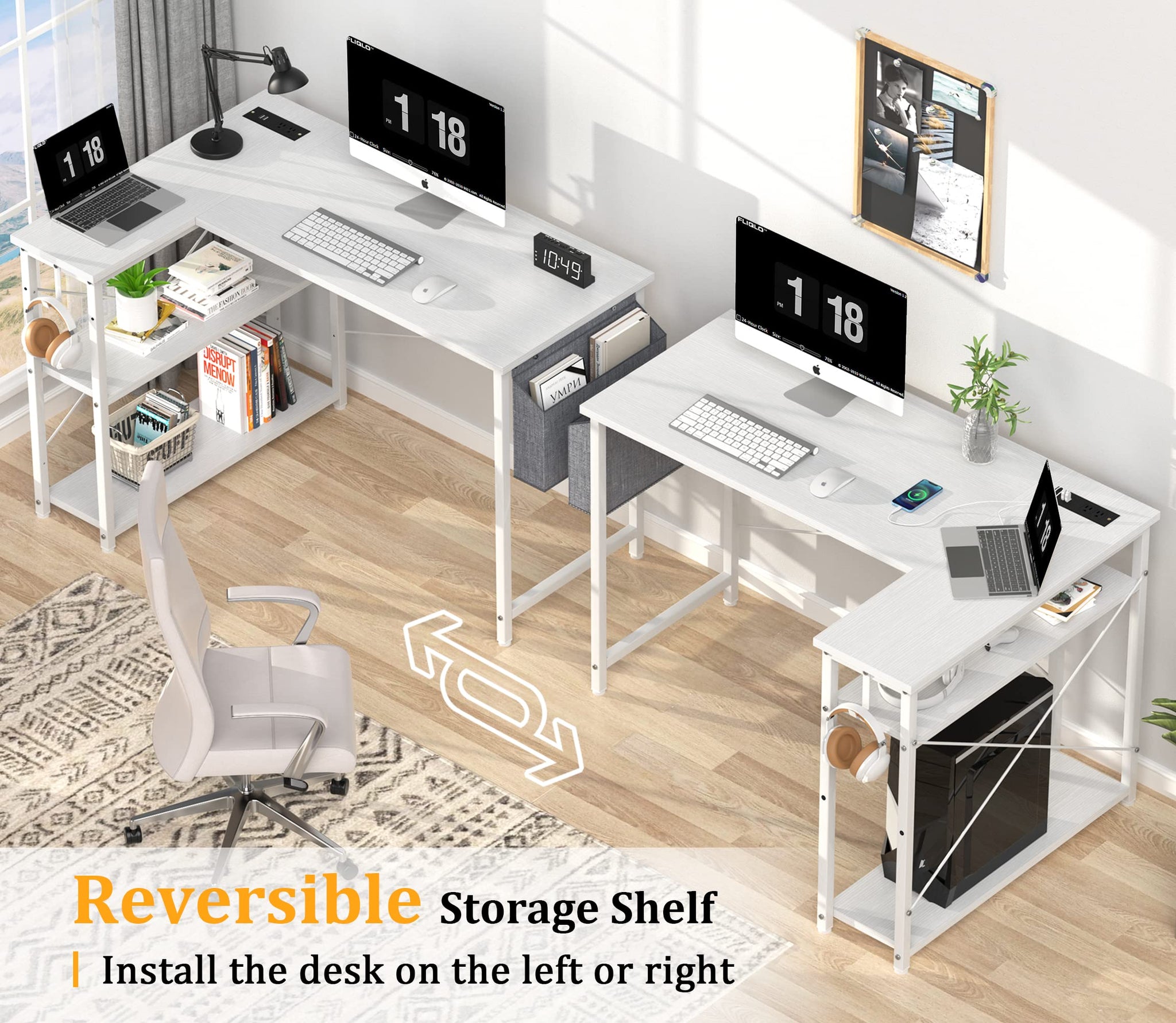 L Shaped Office Desk with USB Ports for Small Spaces