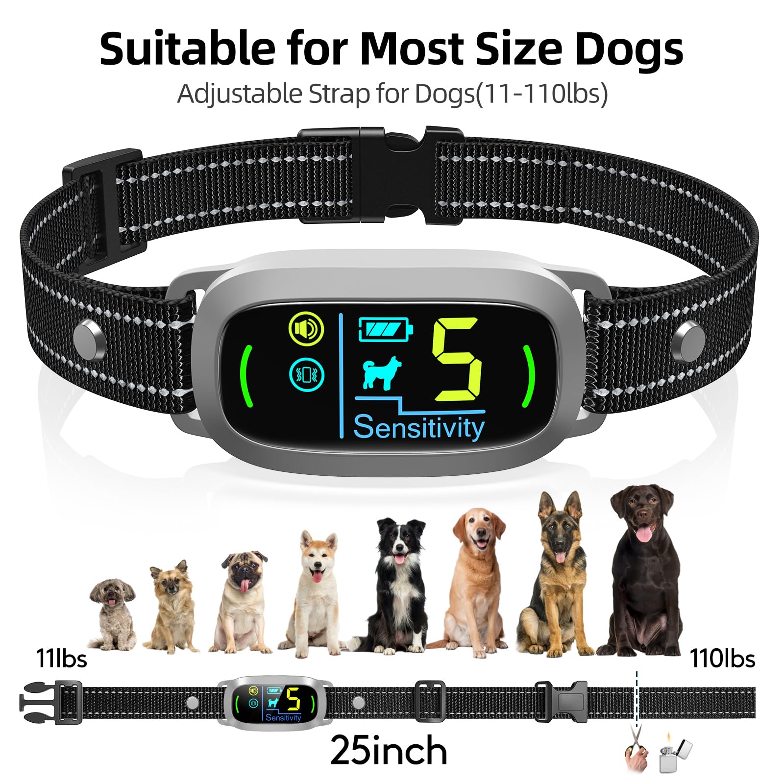 Rechargeable Dog Bark Collar with Adjustable Sensitivity Levels