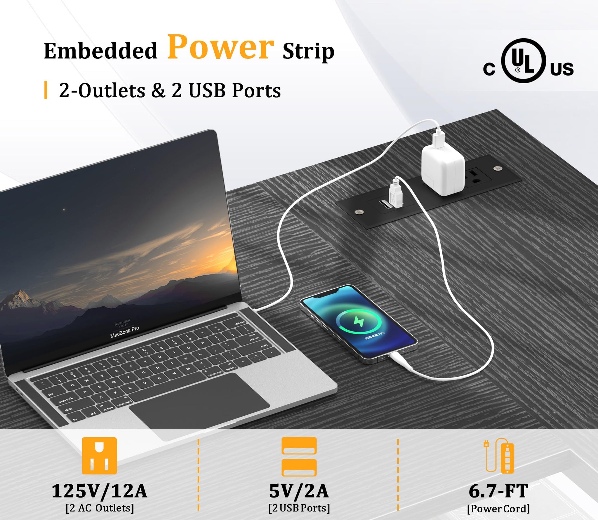 L Shaped Office Desk with USB Ports for Small Spaces