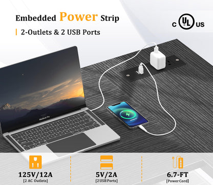 L Shaped Office Desk with USB Ports for Small Spaces