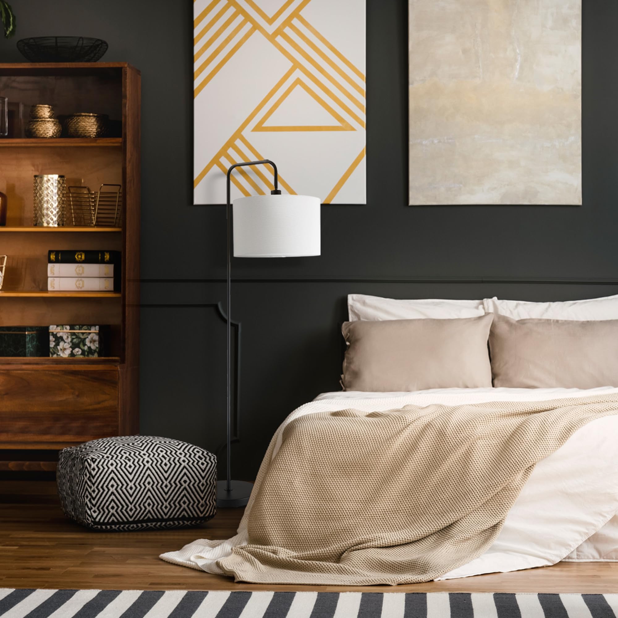Brass Floor Lamp with White Shade for Modern Decor