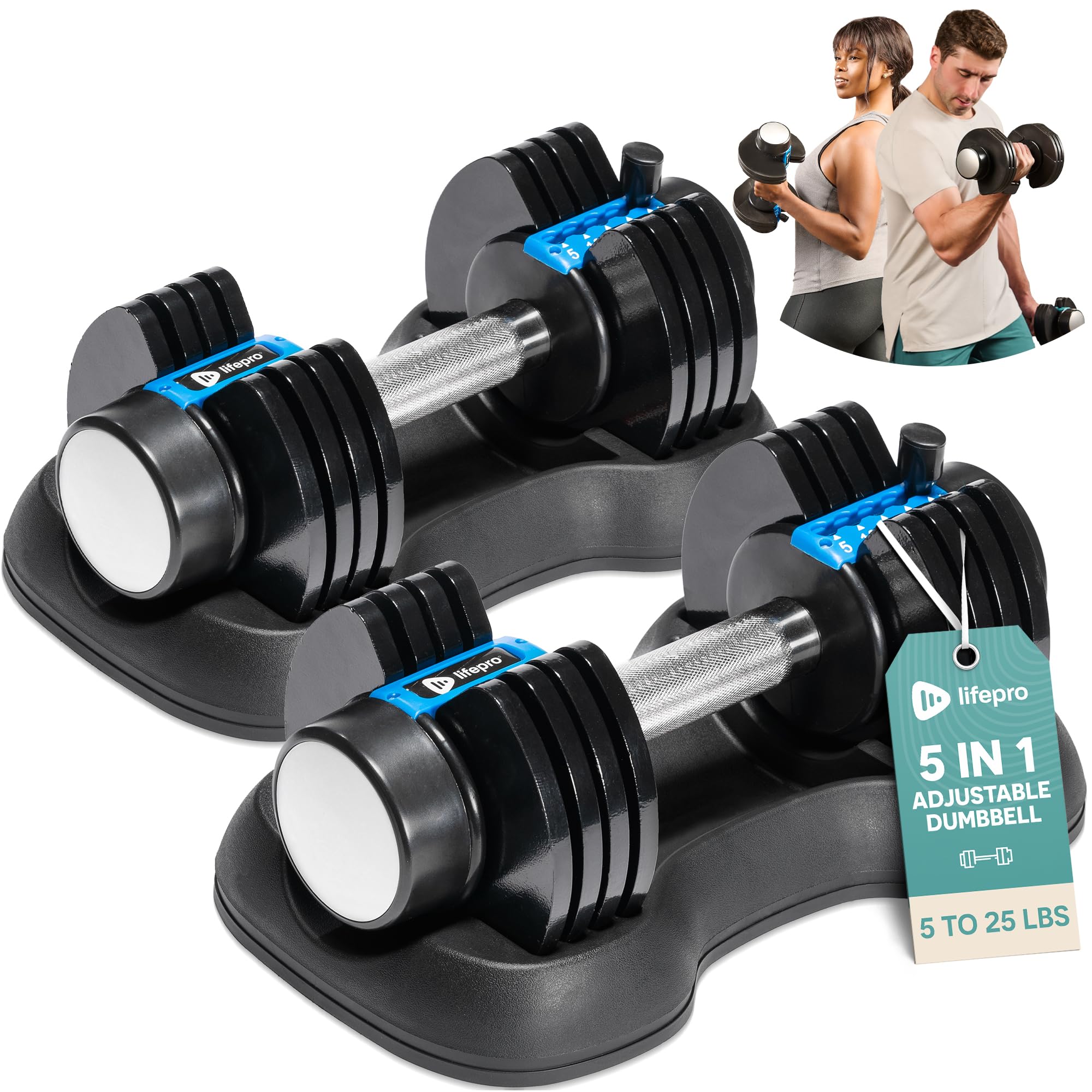 Adjustable Dumbbells Set with Rack for Home Gym
