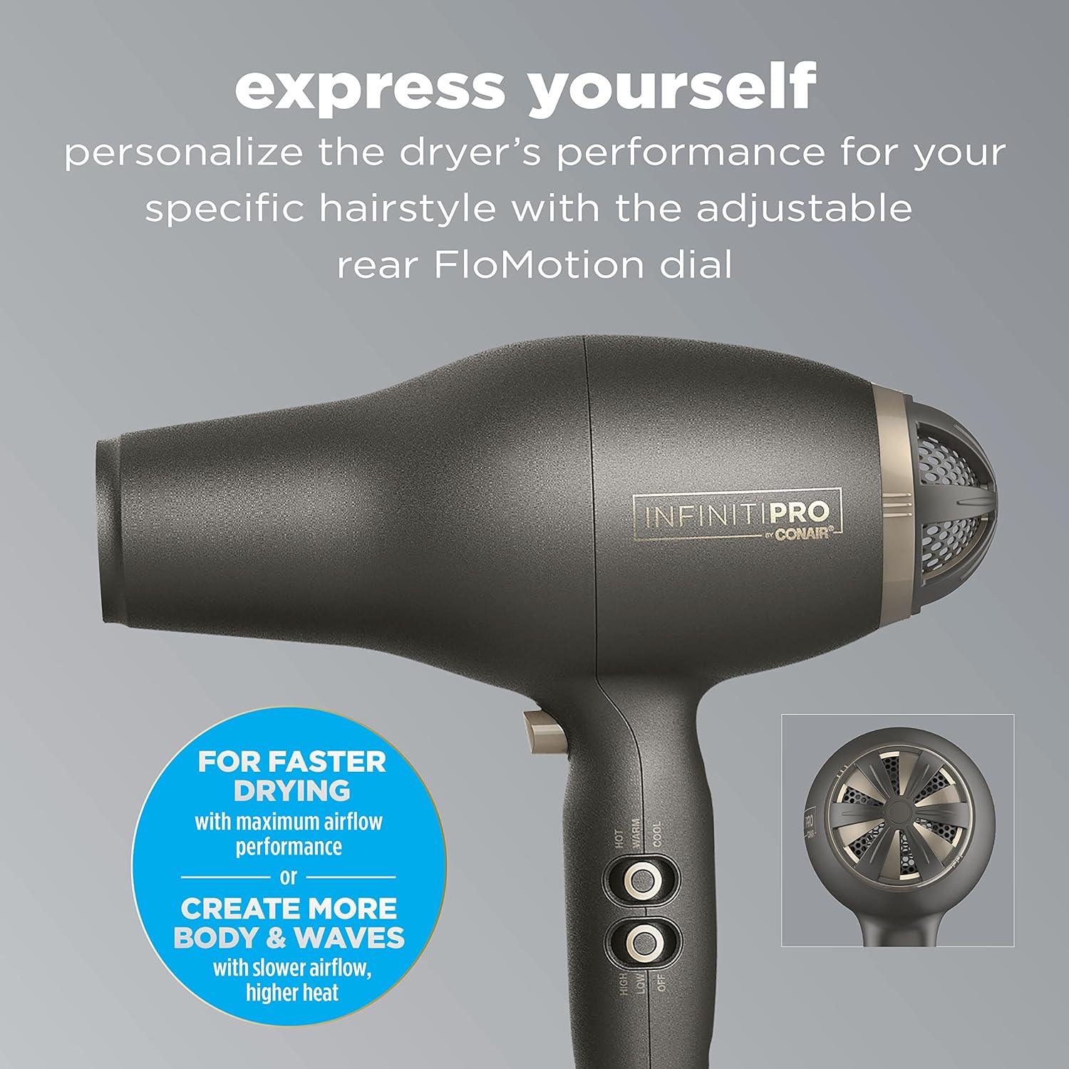 InfinitiPRO Conair FloMotion Pro Hair Dryer Adjustable Airflow