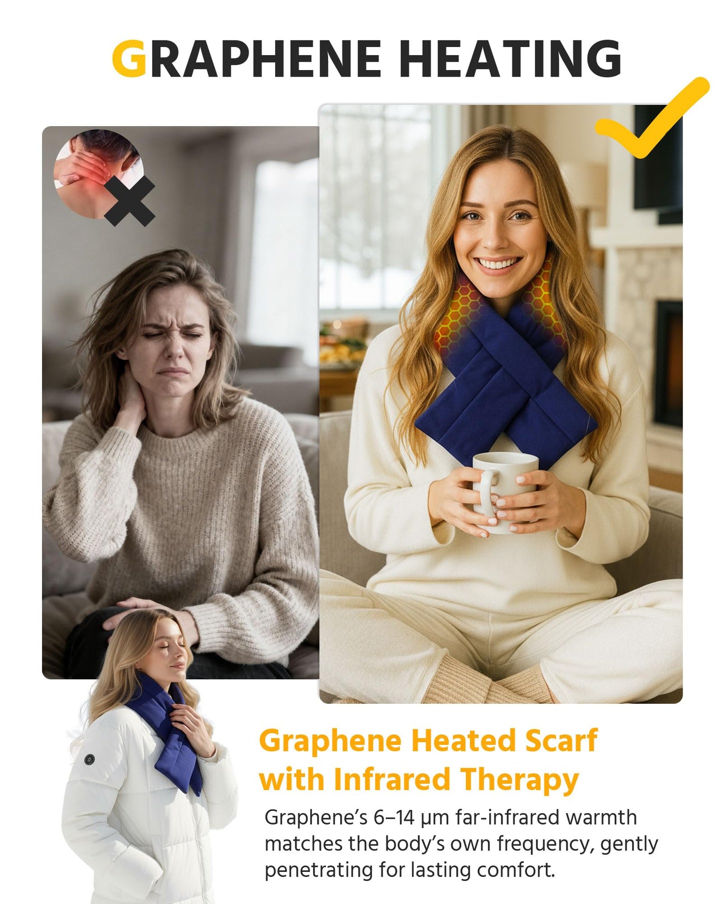 Wulcea Graphene Heated Scarf For Women 6000mAh Fast Charge
