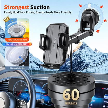 Upgraded 3 In 1 Car Phone Holder Mount Powerful Suction