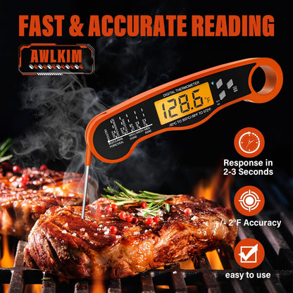 Digital Meat Thermometer Instant Read Waterproof Backlit Red