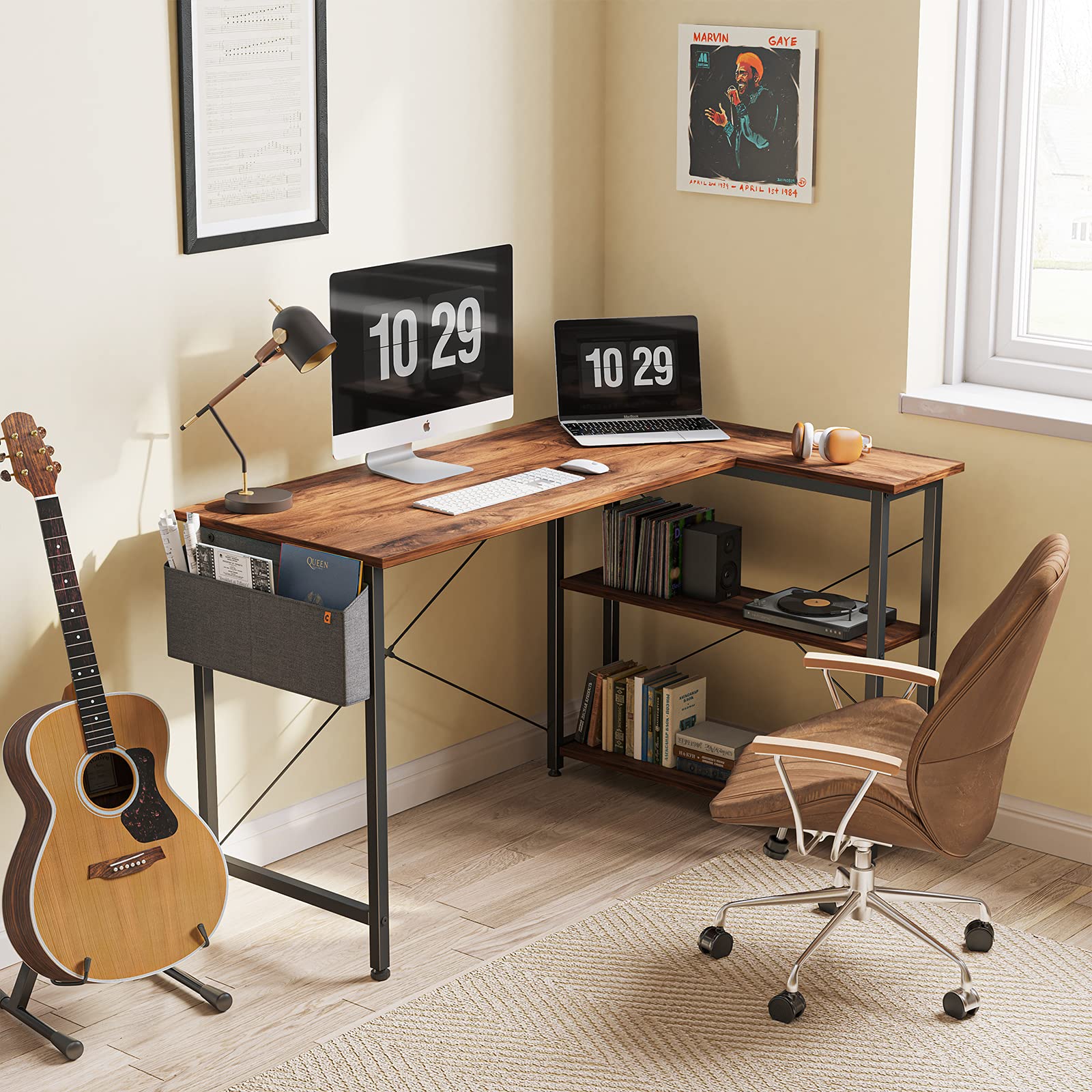 CubiCubi L Shaped Desk with Reversible Storage Options