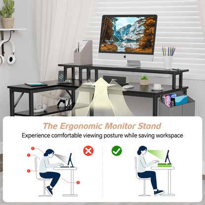 L Shaped Desk with Power Outlets and LED Lights