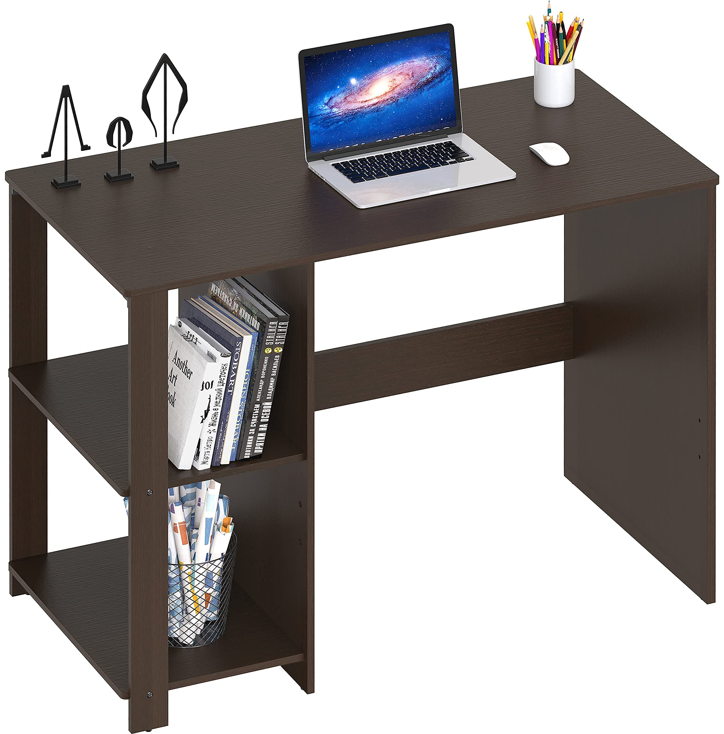 SHW 38 Inch Black Home Office Desk with Shelves