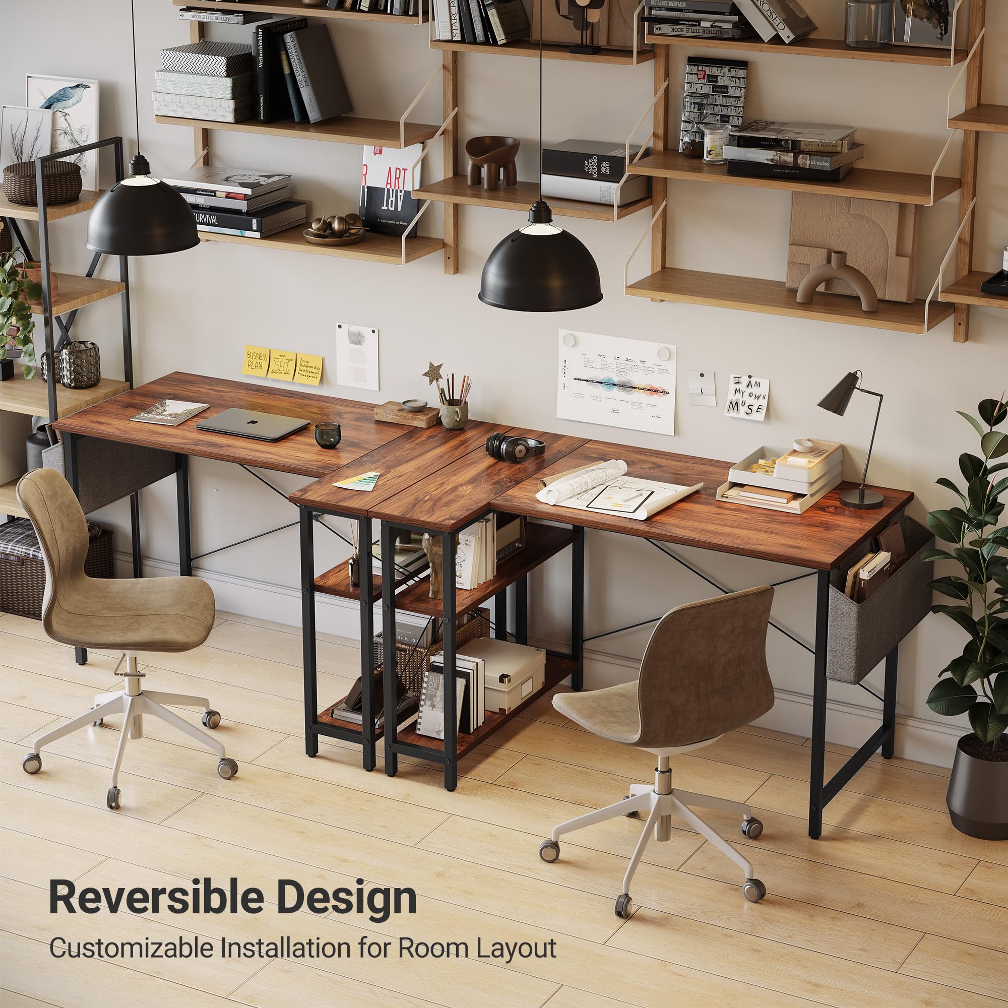 CubiCubi L Shaped Desk with Reversible Storage Options