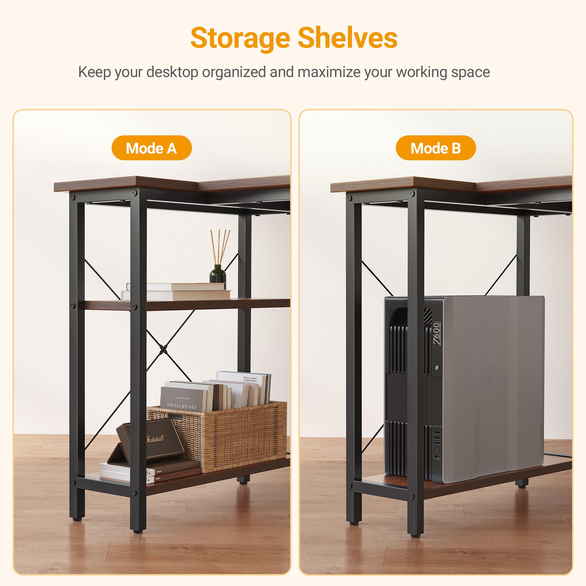 CubiCubi L Shaped Desk with Reversible Storage Options