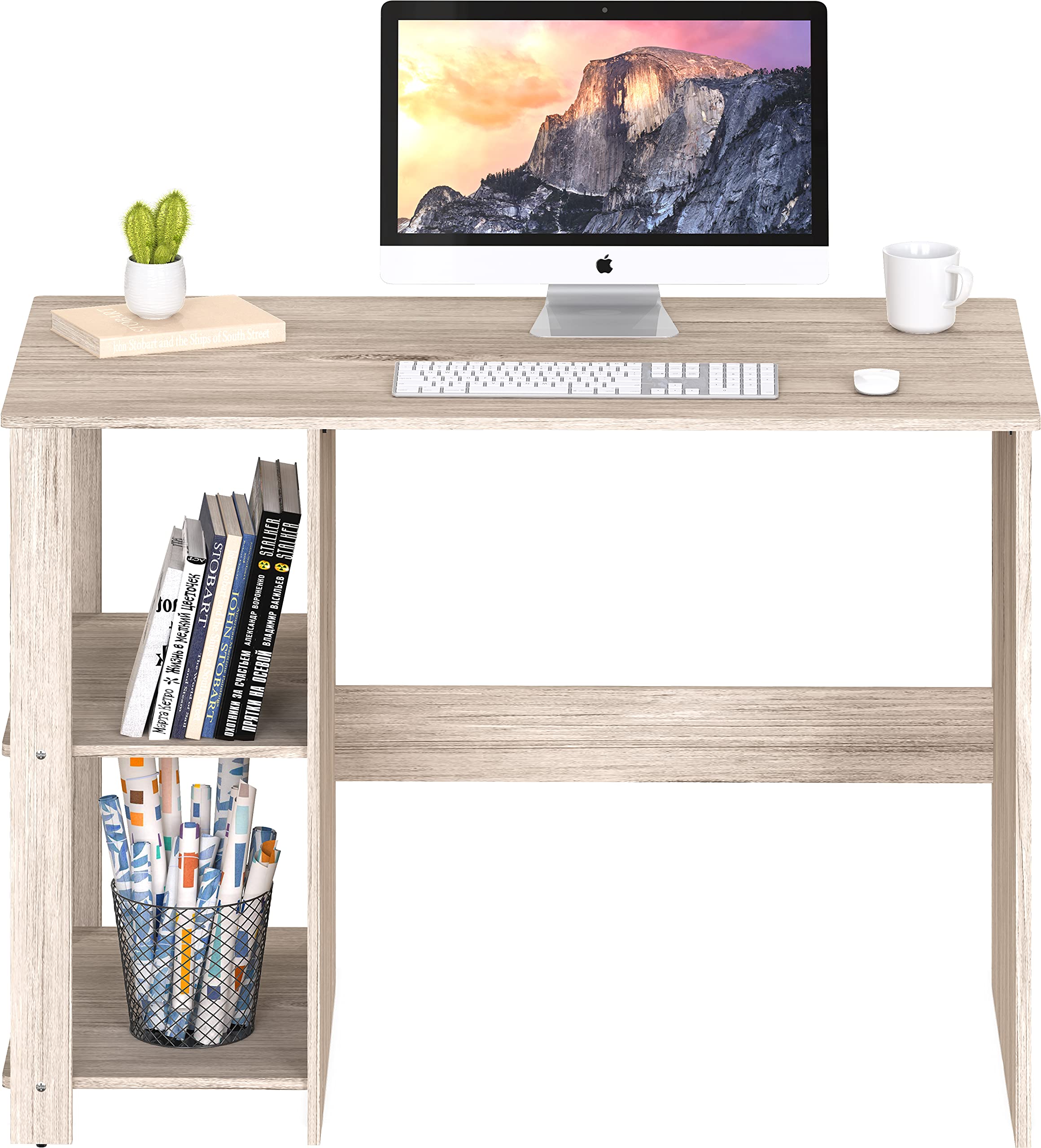 SHW 38 Inch Black Home Office Desk with Shelves