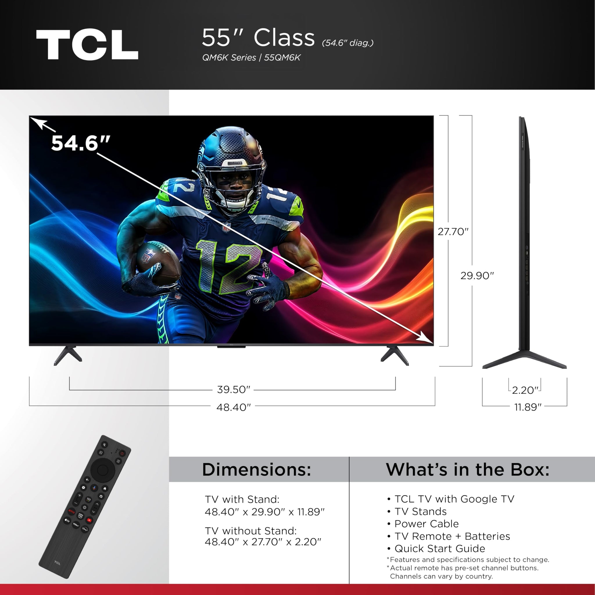 TCL 55 Inch Mini LED 4K UHD Smart TV with High Contrast