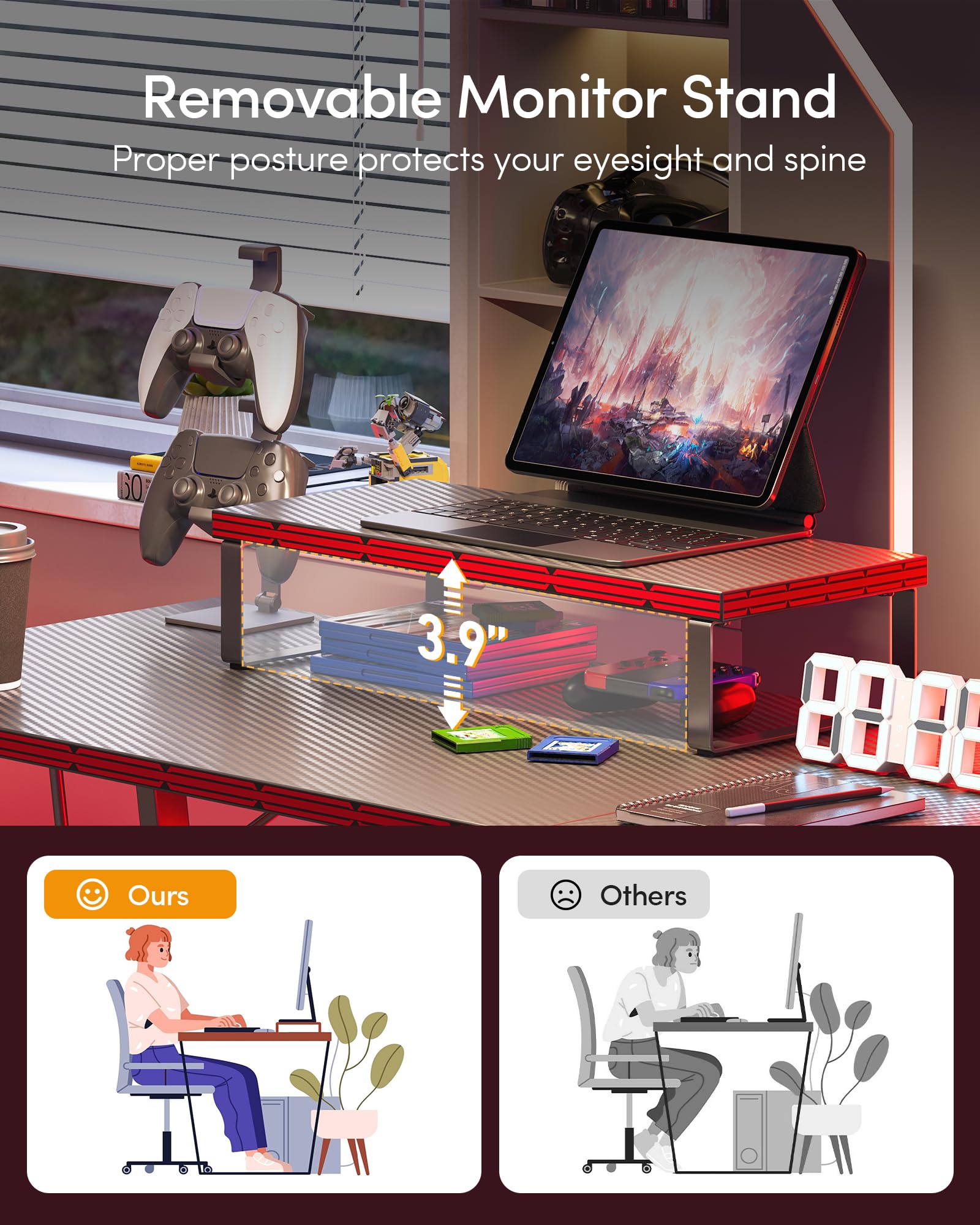 CubiCubi L Shaped Gaming Desk with Carbon Fiber Surface