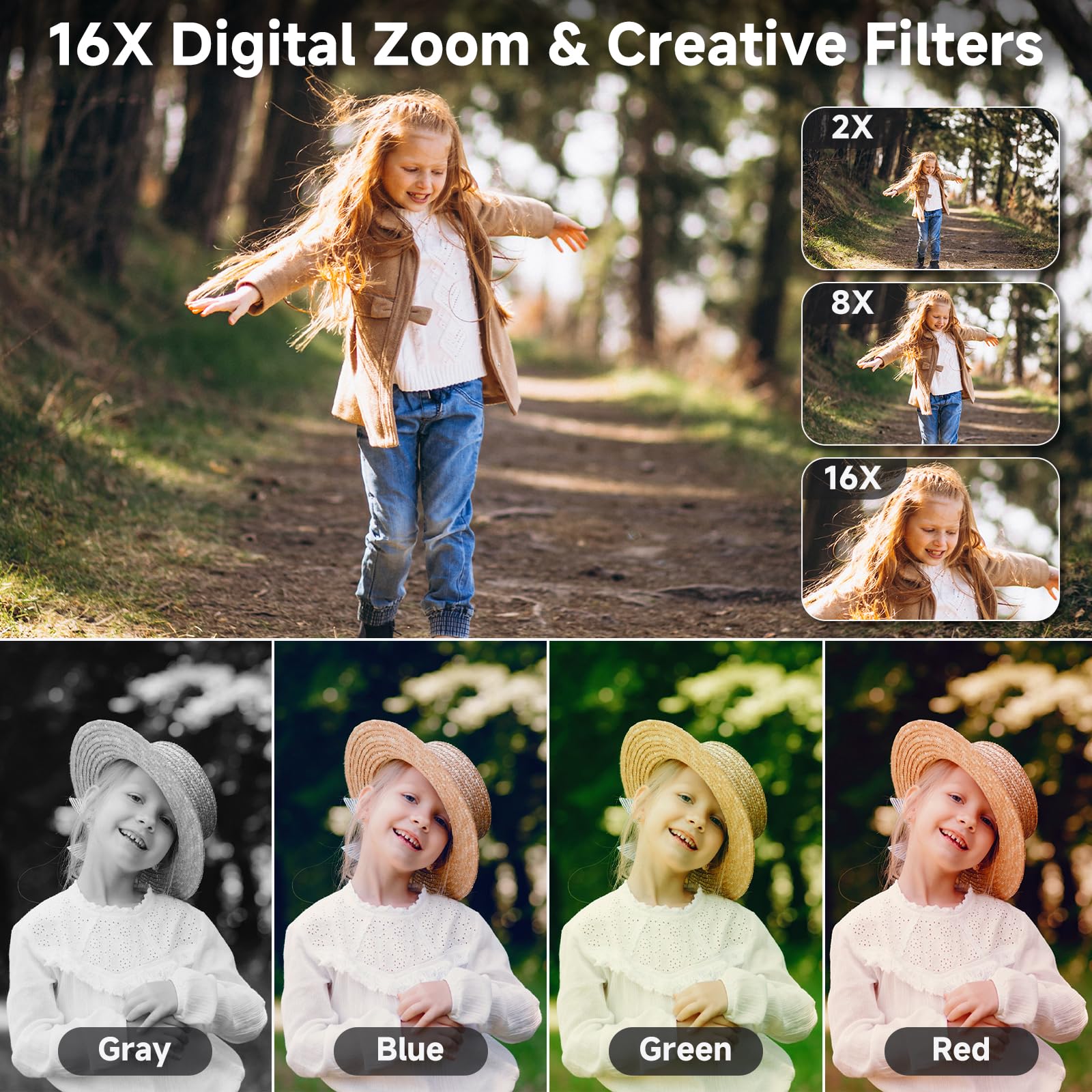 FHD 4K Digital Camera for Kids with 16X Zoom