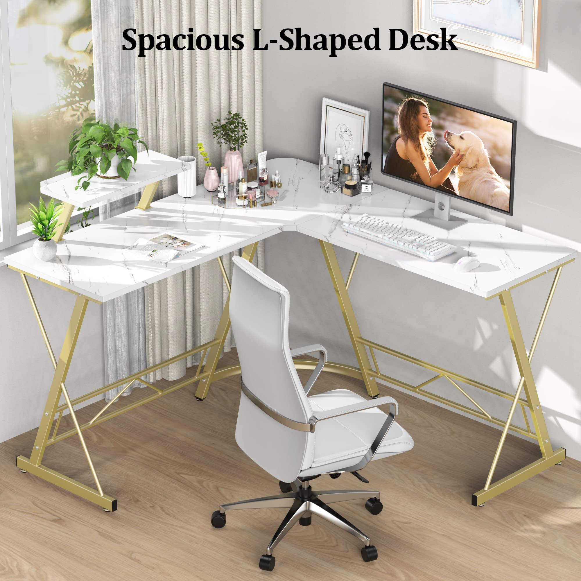 L Shaped Gaming Desk with Large Monitor Stand