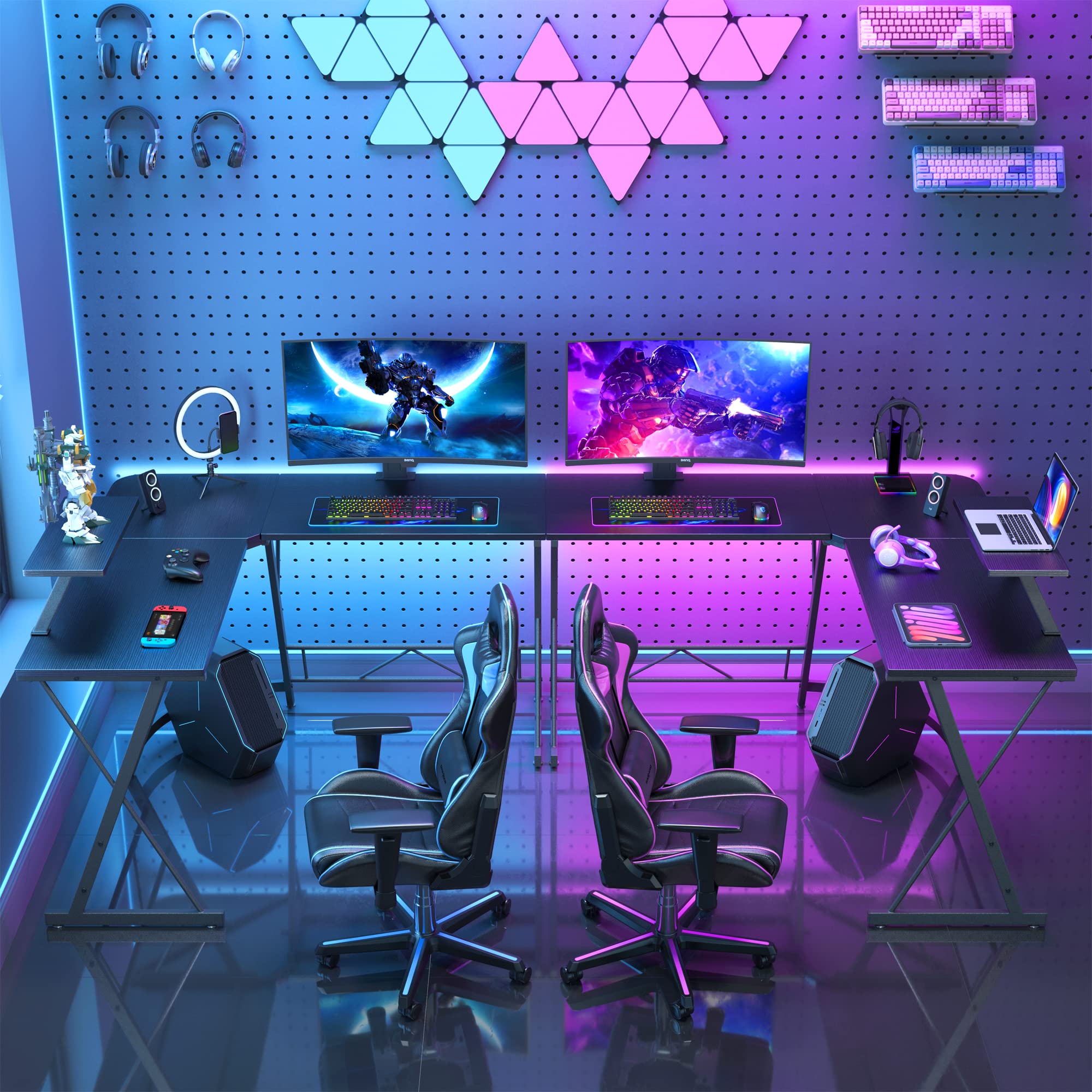 L Shaped Gaming Desk with Large Monitor Stand