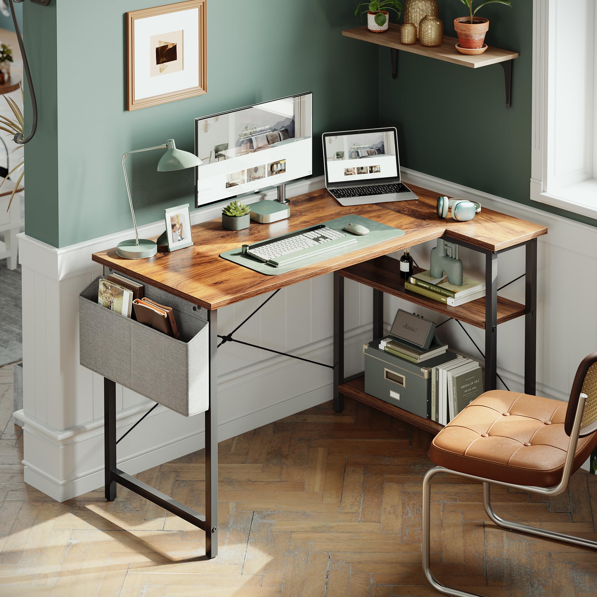 CubiCubi L Shaped Desk with Reversible Storage Options