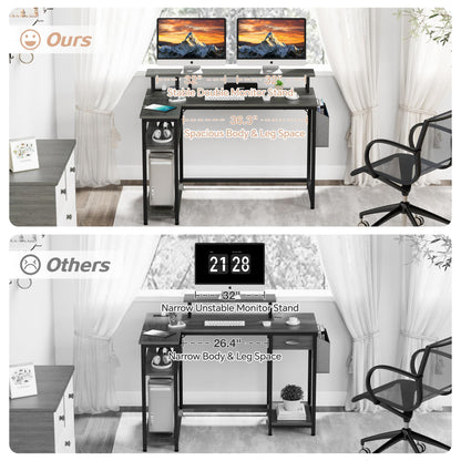L Shaped Desk with Power Outlets and LED Lights