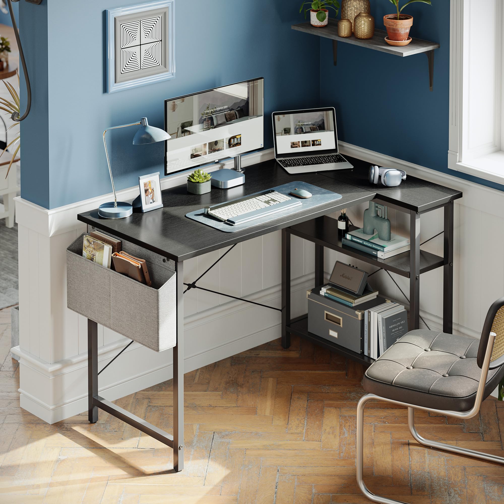CubiCubi L Shaped Desk with Reversible Storage Options