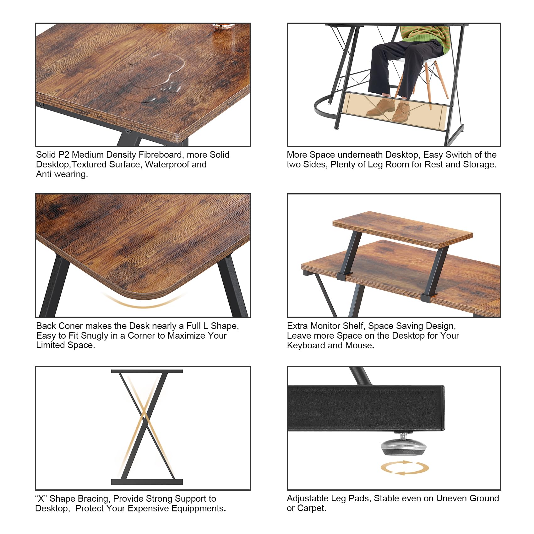 L Shaped Gaming Desk with Large Monitor Stand